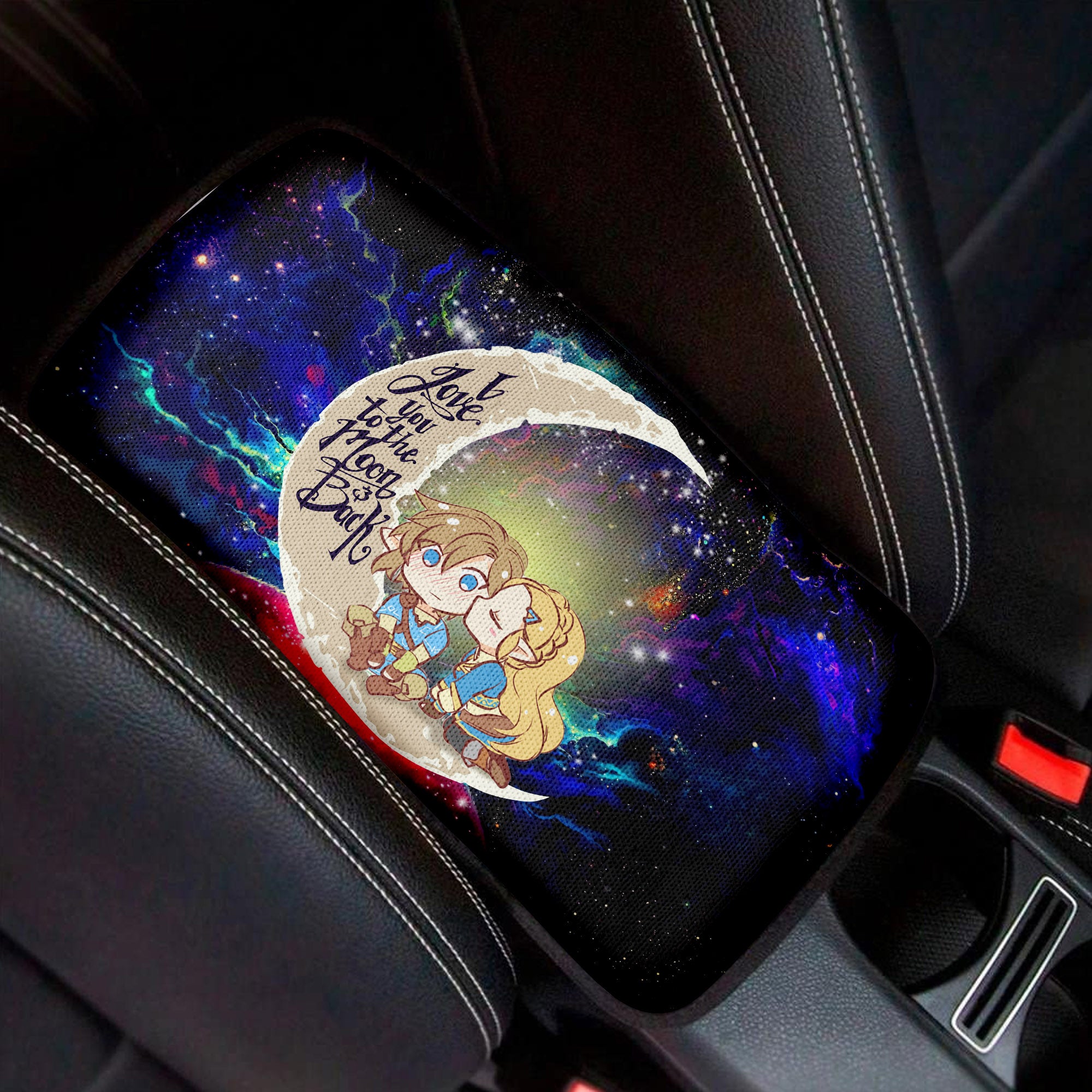 Legend Of Zelda Couple Chibi Couple Love To Moon Back Galaxy Premium Custom Armrest Center Console Cover Car Accessories Nearkii