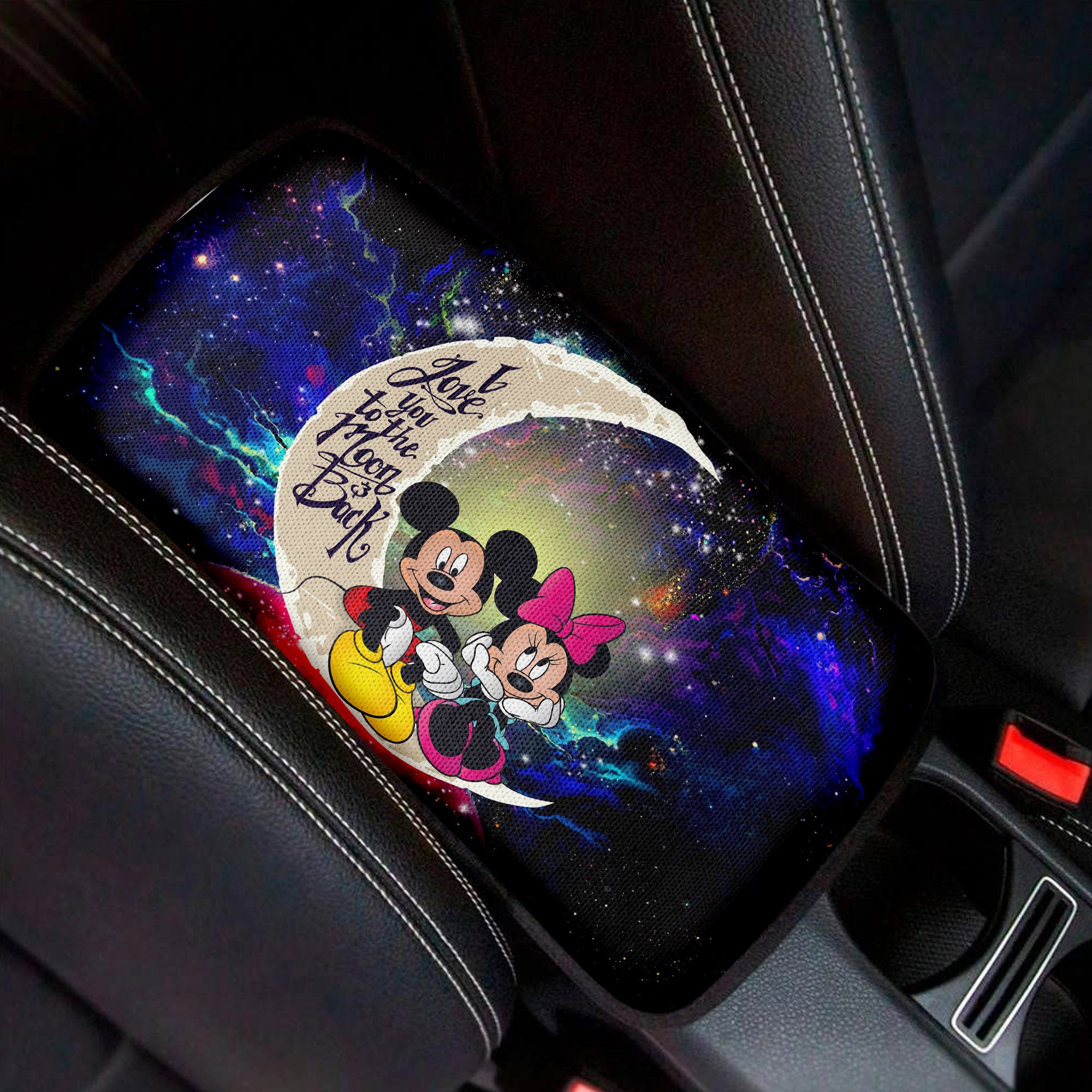 Mouse Couple Love To Moon Back Galaxy Premium Custom Armrest Center Console Cover Car Accessories Nearkii
