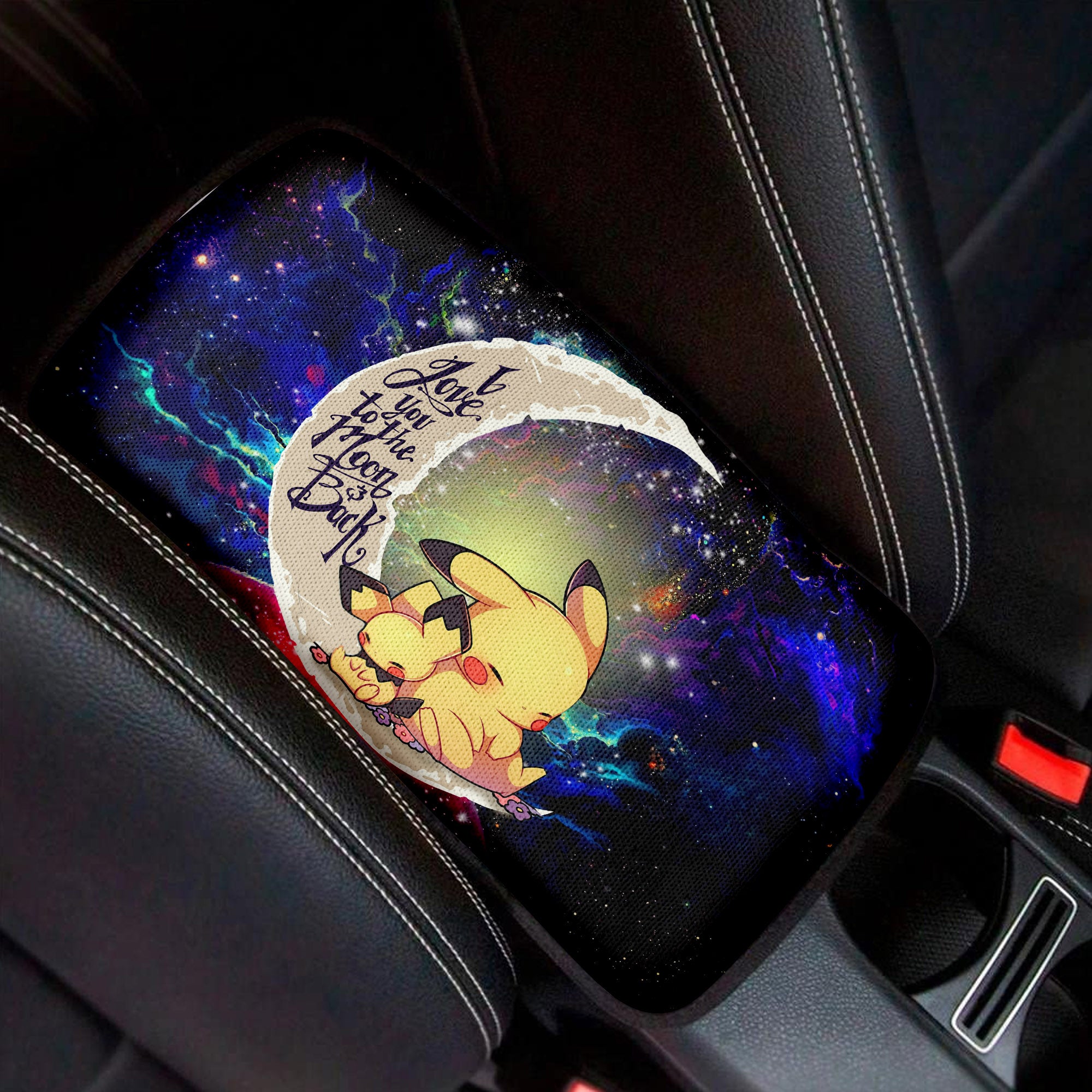 Pikachu Pokemon Sleep Love To Moon Back Galaxy Premium Custom Armrest Center Console Cover Car Accessories Nearkii