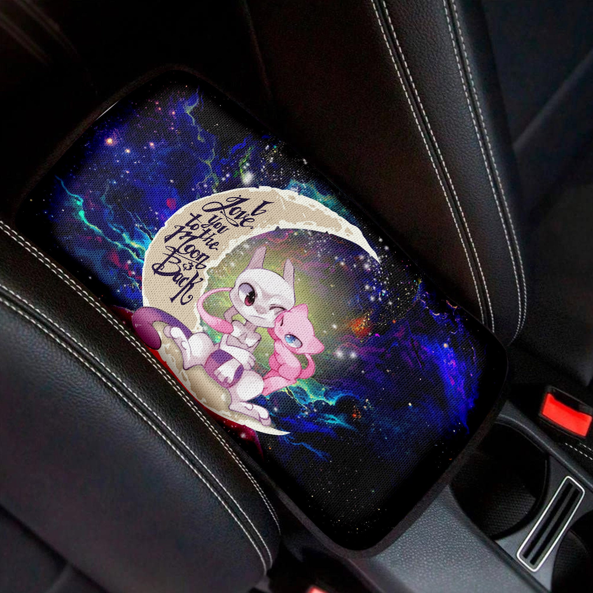 Pokemon Couple Mew Mewtwo Love To Moon Back Galaxy Premium Custom Armrest Center Console Cover Car Accessories Nearkii