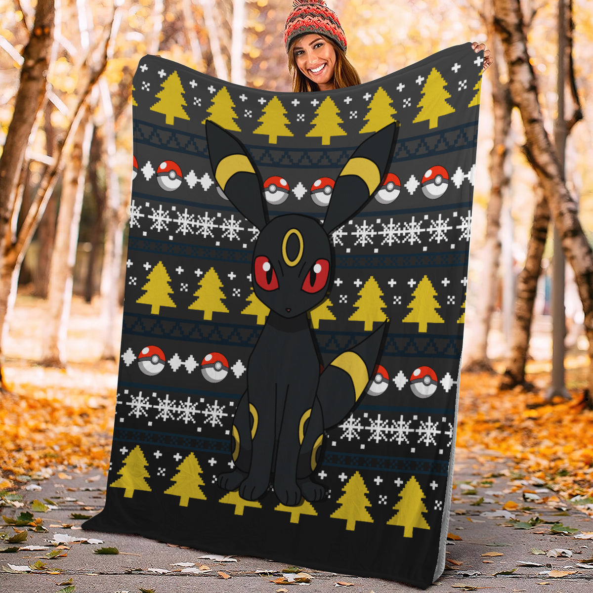Pokemon Eevee Evolution Umbreon Ugly Christmas Premium Blanket Nearkii