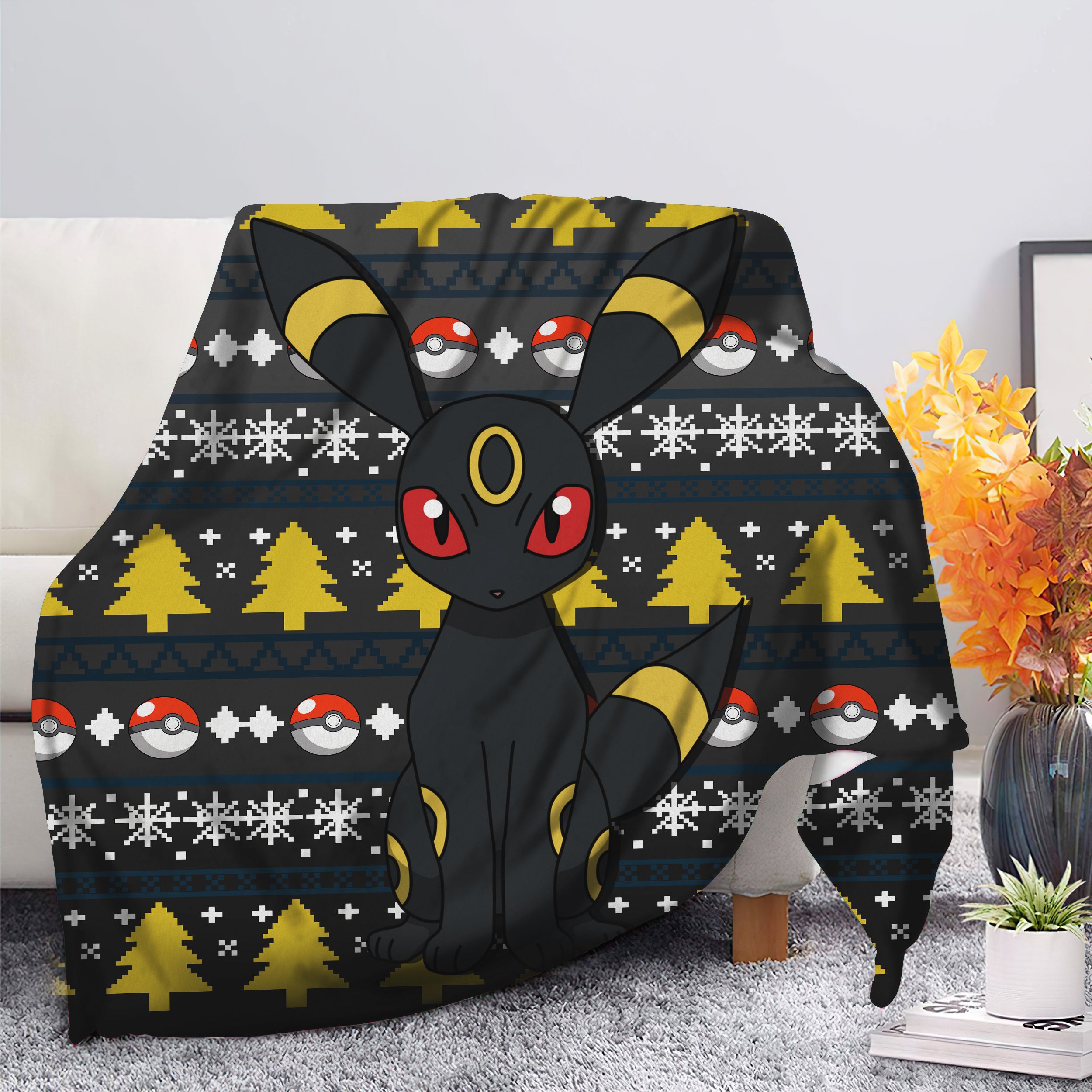 Pokemon Eevee Evolution Umbreon Ugly Christmas Premium Blanket Nearkii