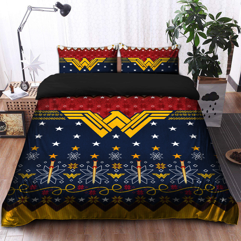 Premium Wonder Woman Christmas Bedding Set Duvet Cover And 2 Pillowcases Nearkii
