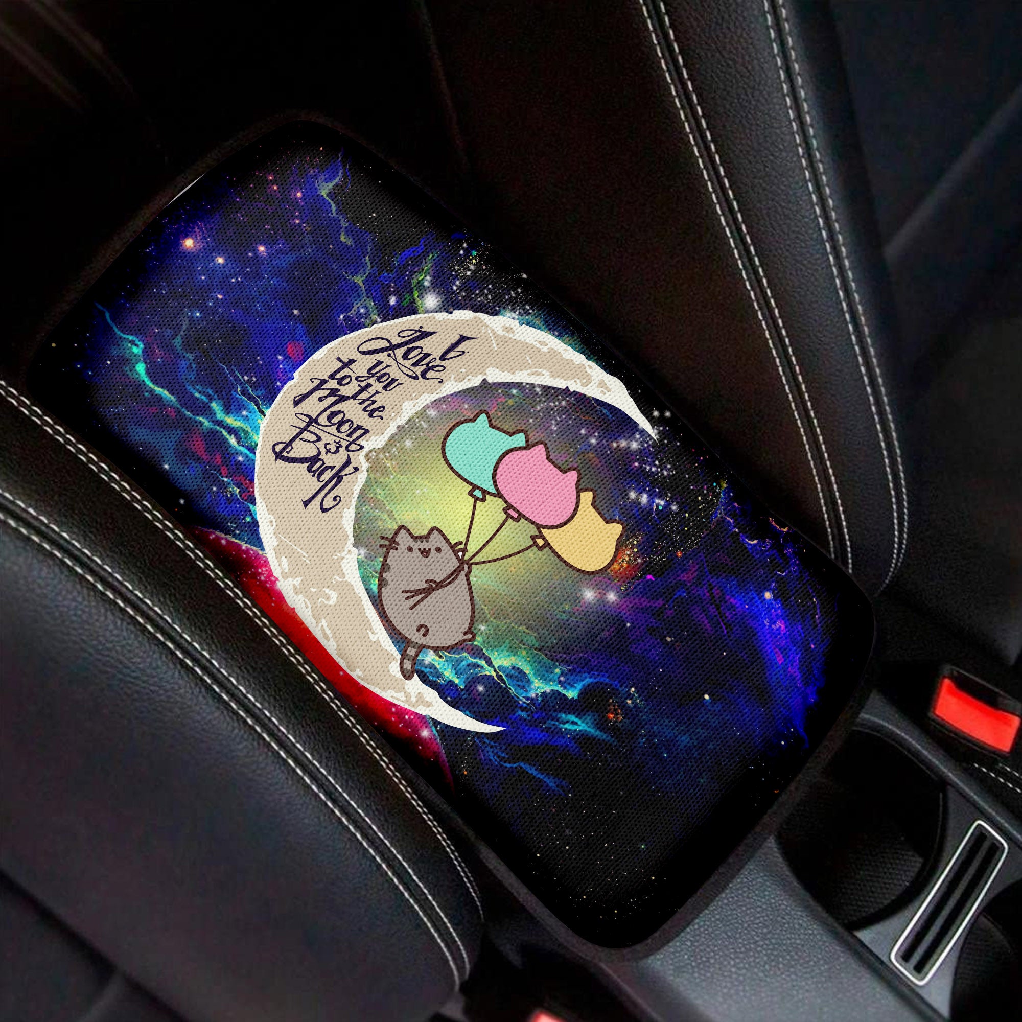Pusheen Cat Love To Moon Back Galaxy Premium Custom Armrest Center Console Cover Car Accessories Nearkii