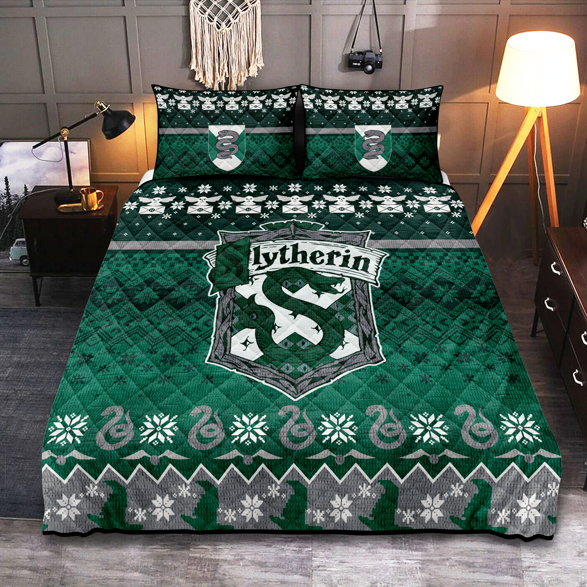 Slytherin Harry Potter Christmas Quilt Bed Sets Nearkii
