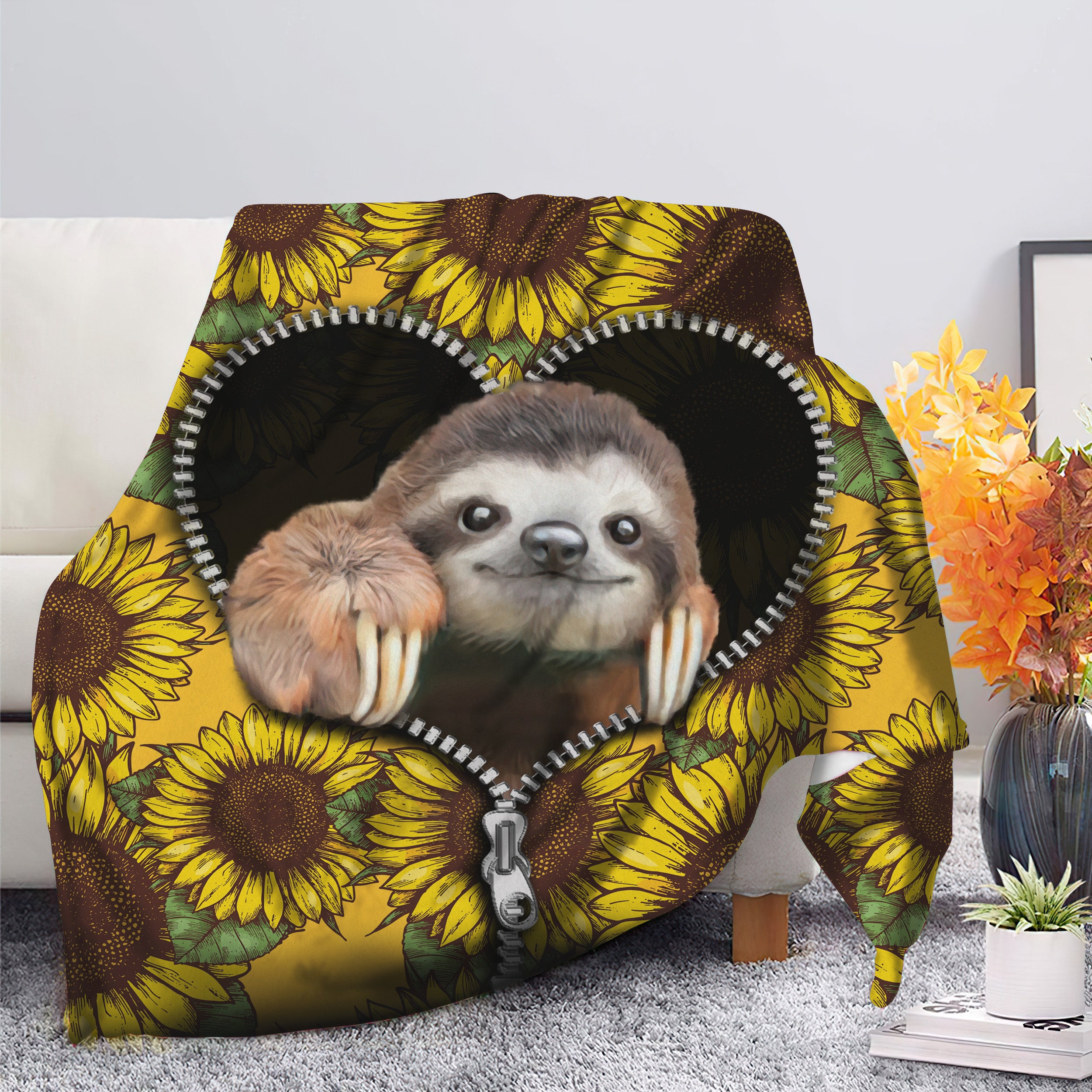 Sloth Cute Sunflower Zipper Premium Blanket Nearkii