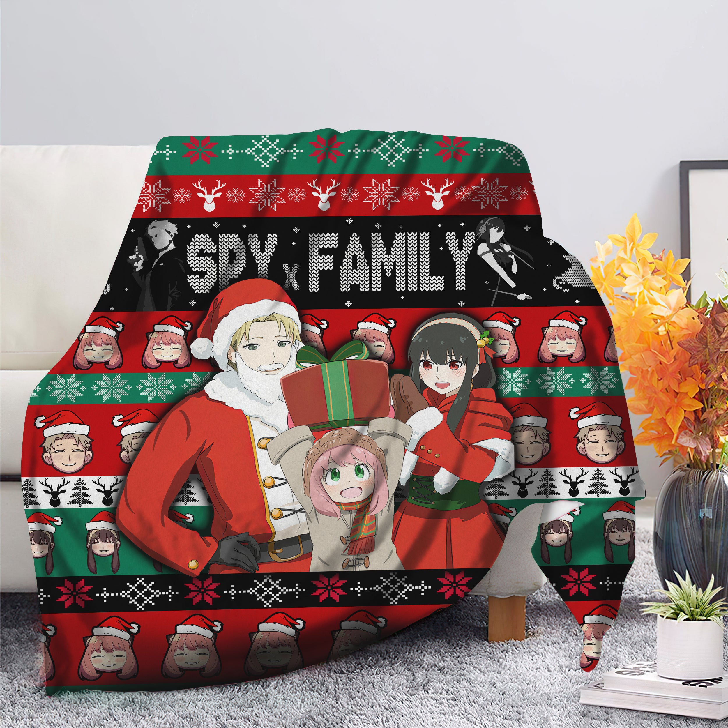 Spy X Family Loid Yor And Anya Ugly Christmas Premium Blanket Nearkii