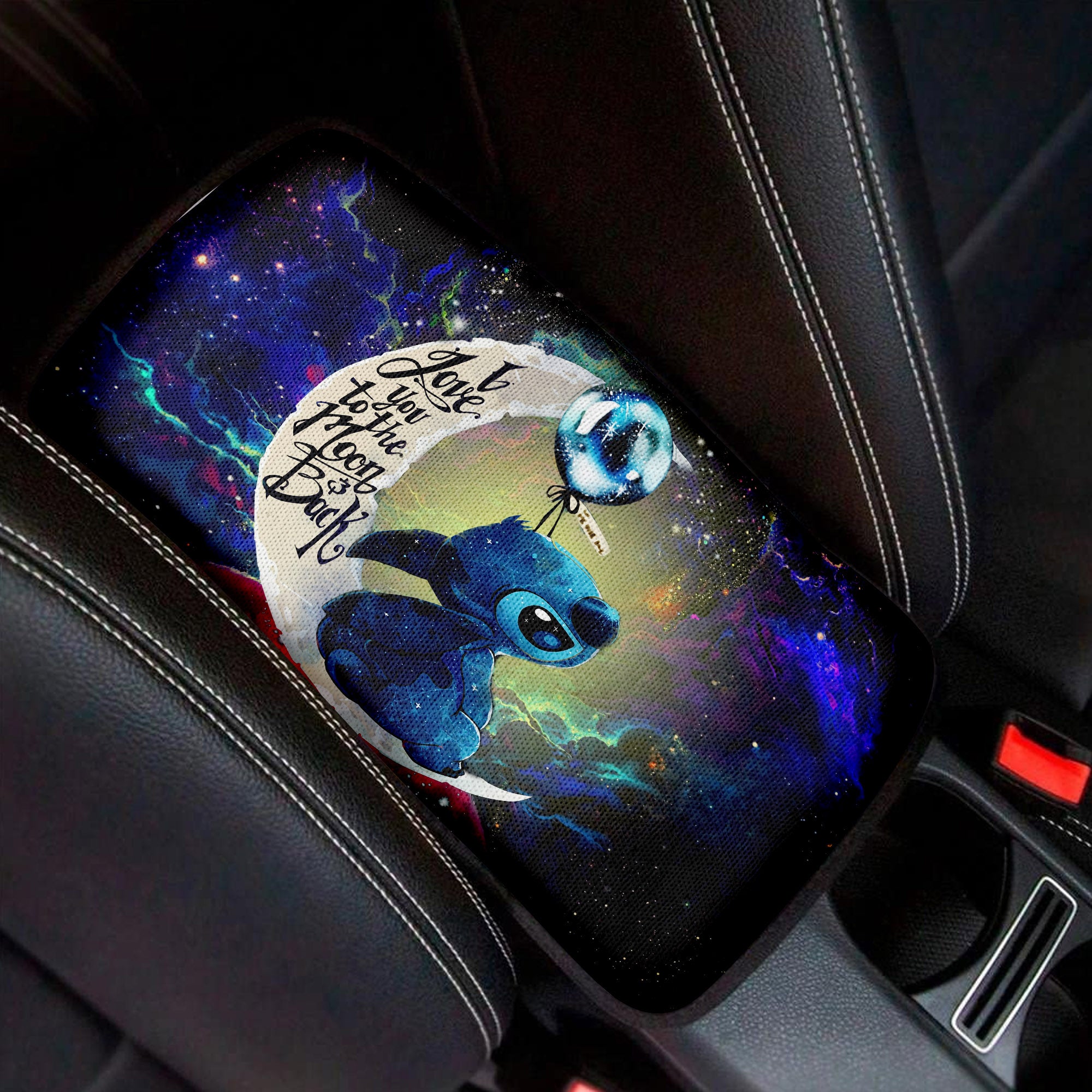 Stitch Love To Moon Back Galaxy Premium Custom Armrest Center Console Cover Car Accessories Nearkii