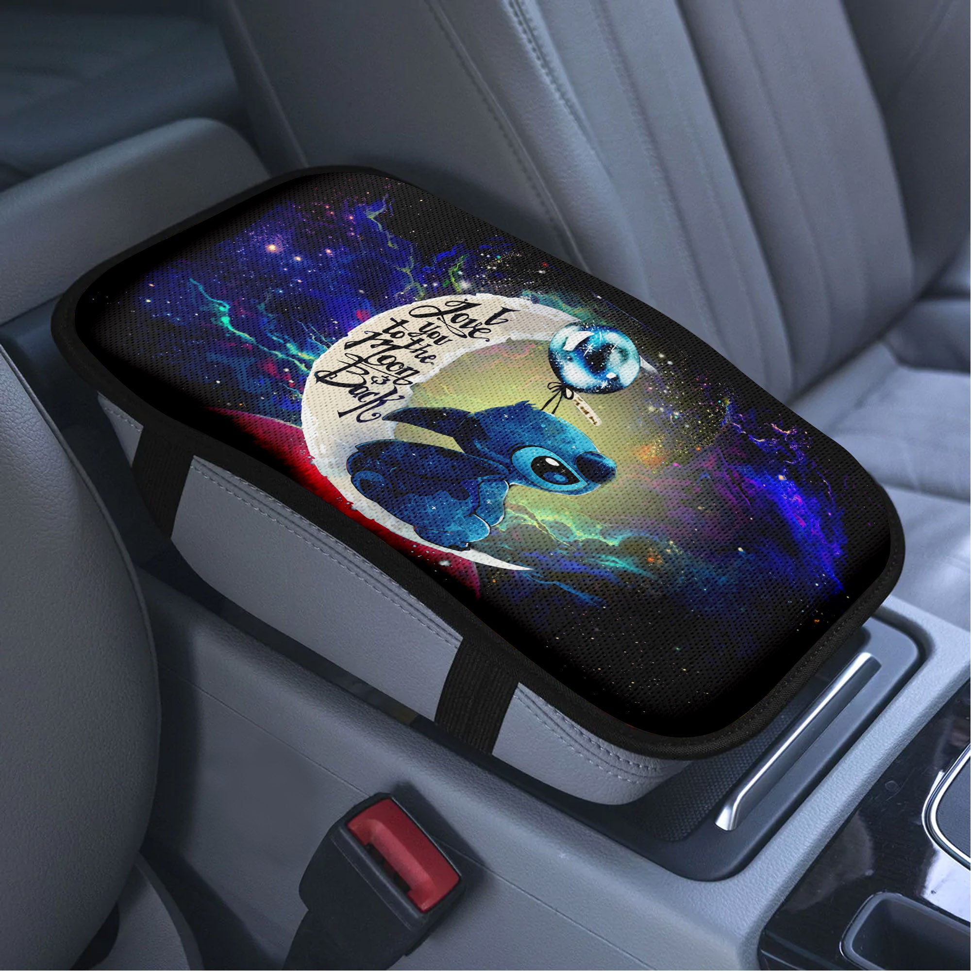 Stitch Love To Moon Back Galaxy Premium Custom Armrest Center Console Cover Car Accessories Nearkii