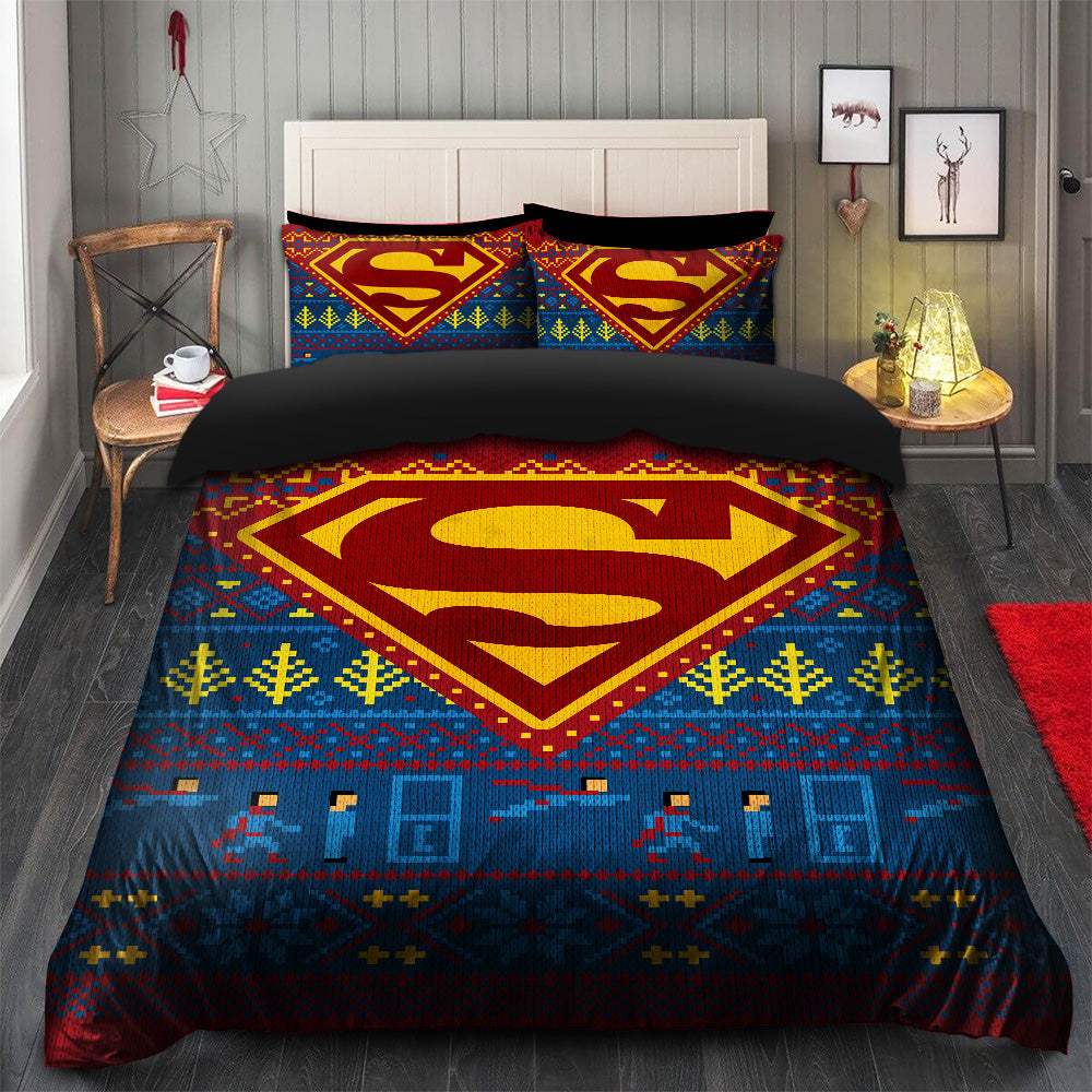 Superman Christmas Bedding Set Duvet Cover And 2 Pillowcases Nearkii