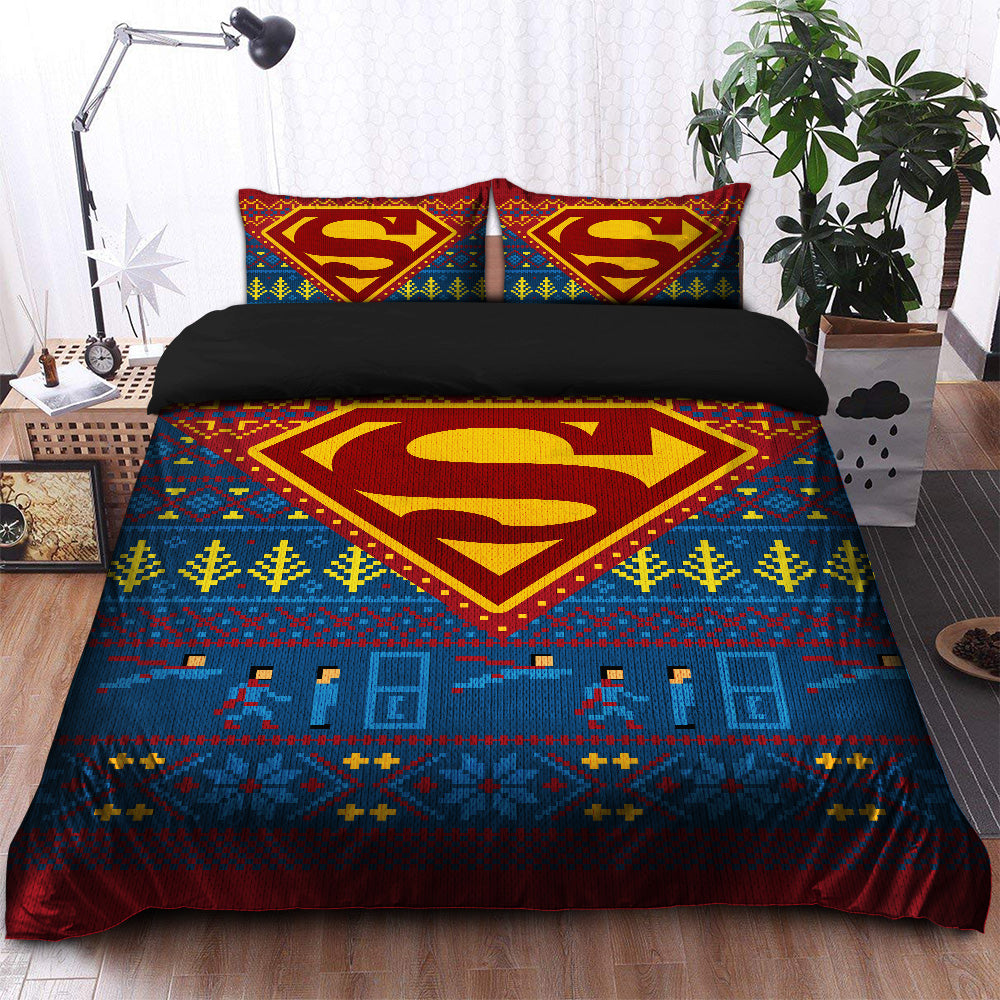 Superman Christmas Bedding Set Duvet Cover And 2 Pillowcases Nearkii