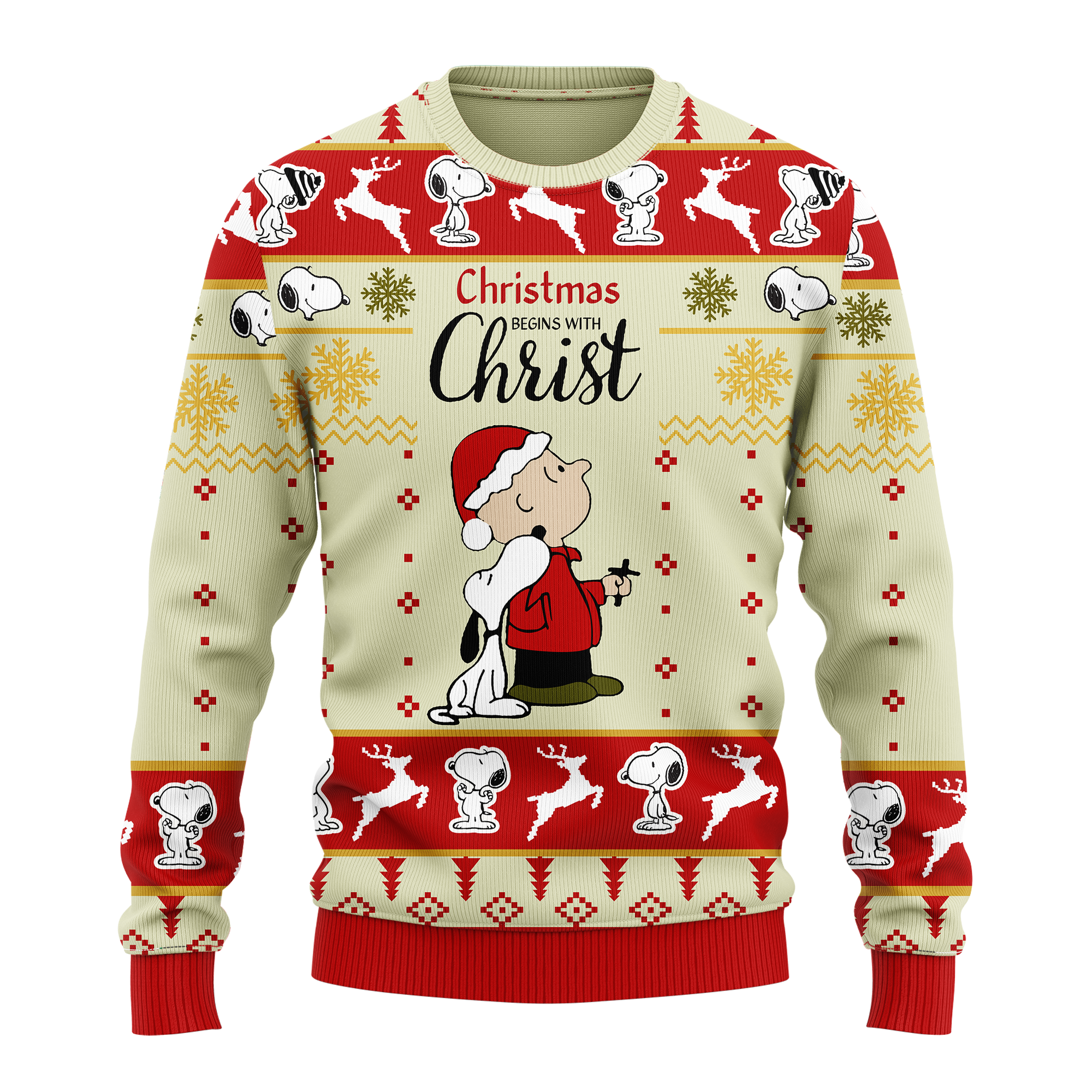 Christmas Begin With Christ Snoopy Ugly Christmas Sweater Xmas Gift Nearkii