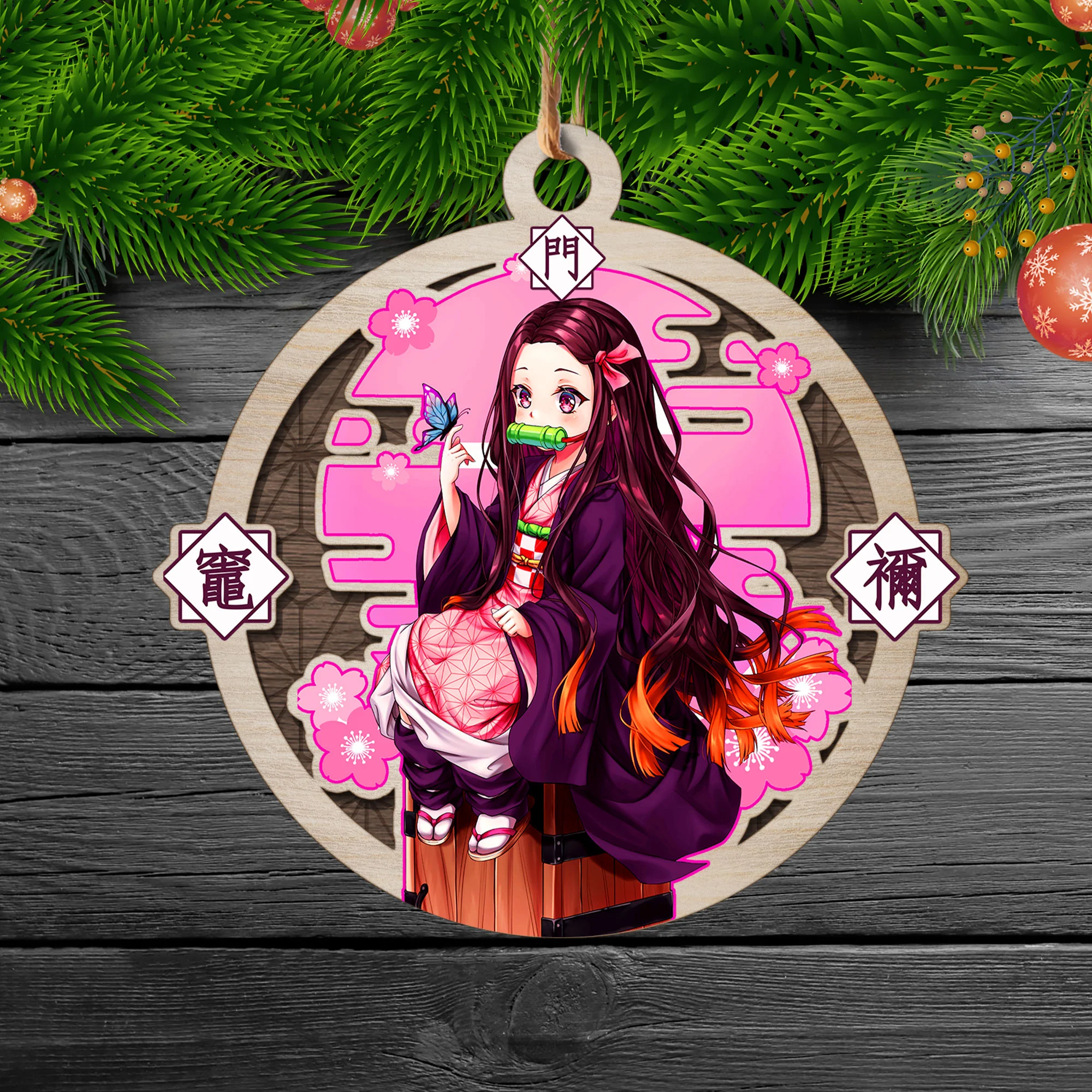 Demon Slayer Nezuko Anime Christmas Double Layered Colored Wood Ornament Nearkii