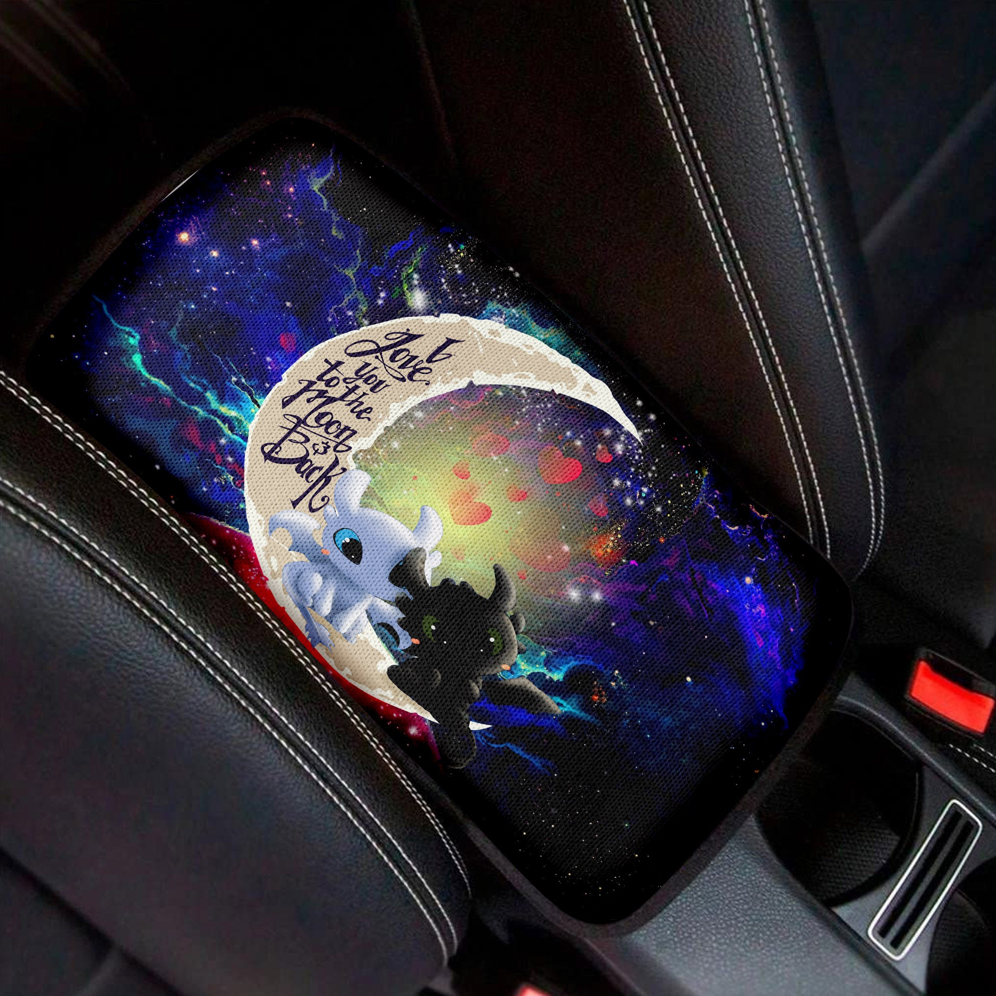 Toothless Light Fury Night Fury Love To Moon Back Galaxy Premium Custom Armrest Center Console Cover Car Accessories Nearkii