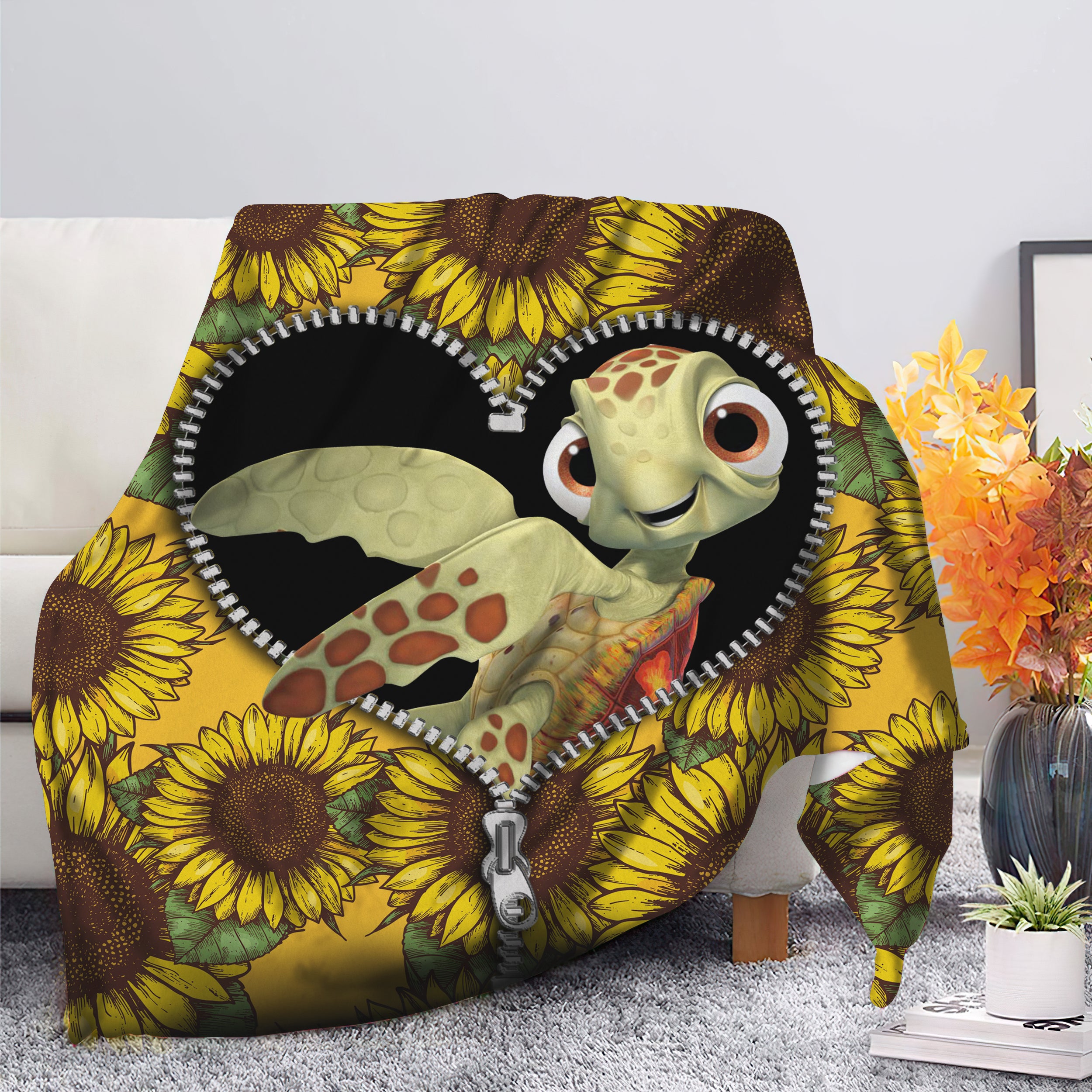 Turtle Sunflower Zipper Premium Blanket Nearkii