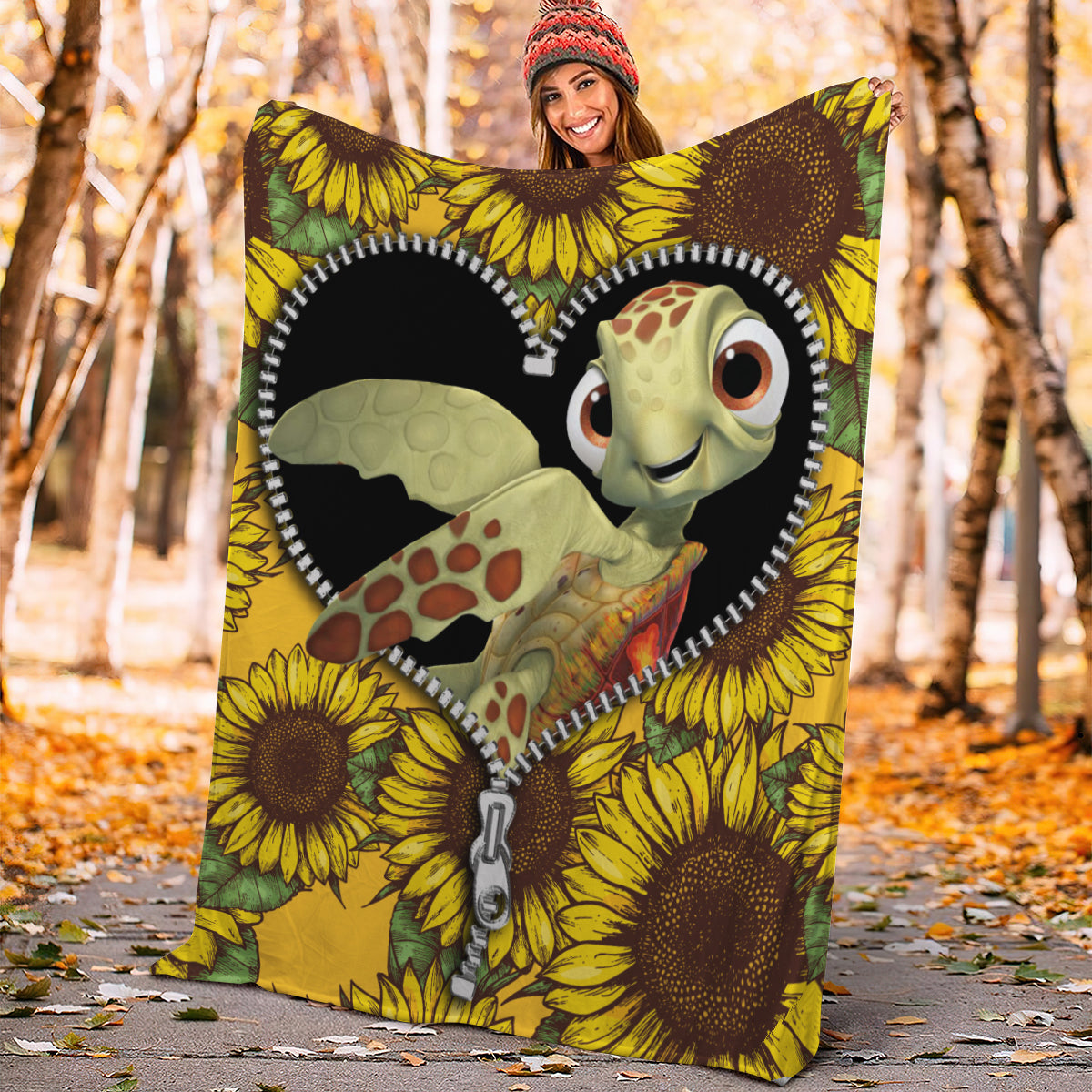 Turtle Sunflower Zipper Premium Blanket Nearkii