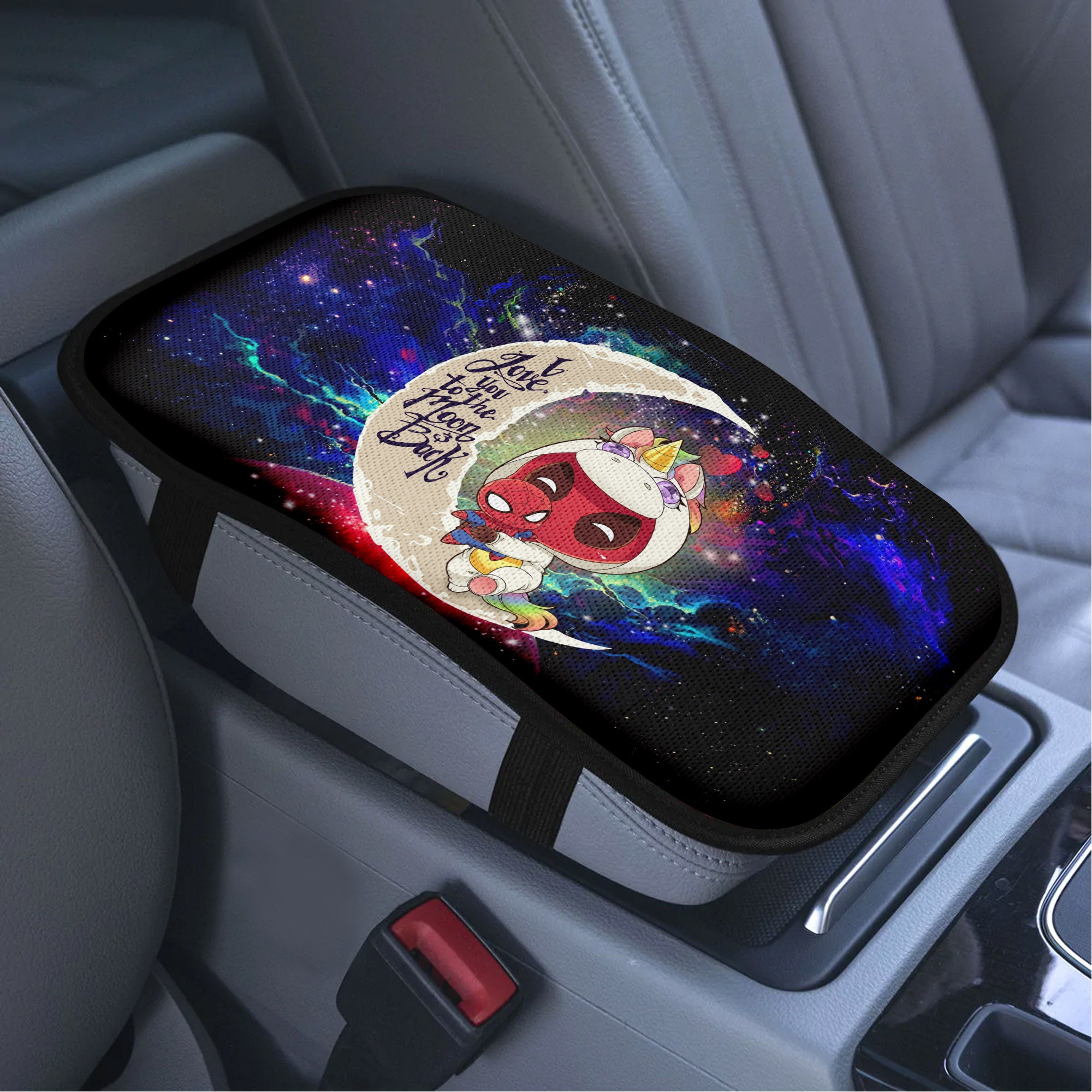 Unicorn Deadpool And Spiderman Avenger Love To Moon Back Galaxy Premium Custom Armrest Center Console Cover Car Accessories Nearkii