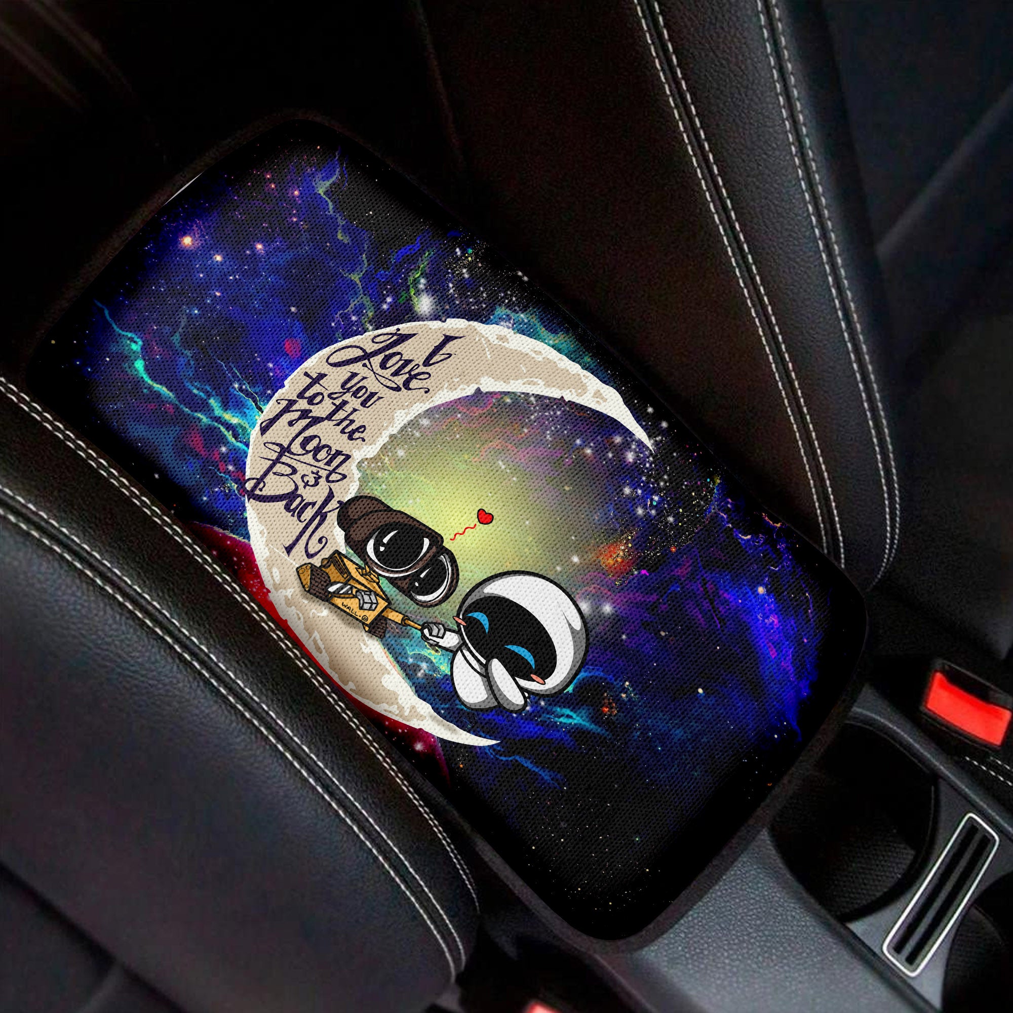 Wall - E Couple Love To Moon Back Galaxy Premium Custom Armrest Center Console Cover Car Accessories Nearkii