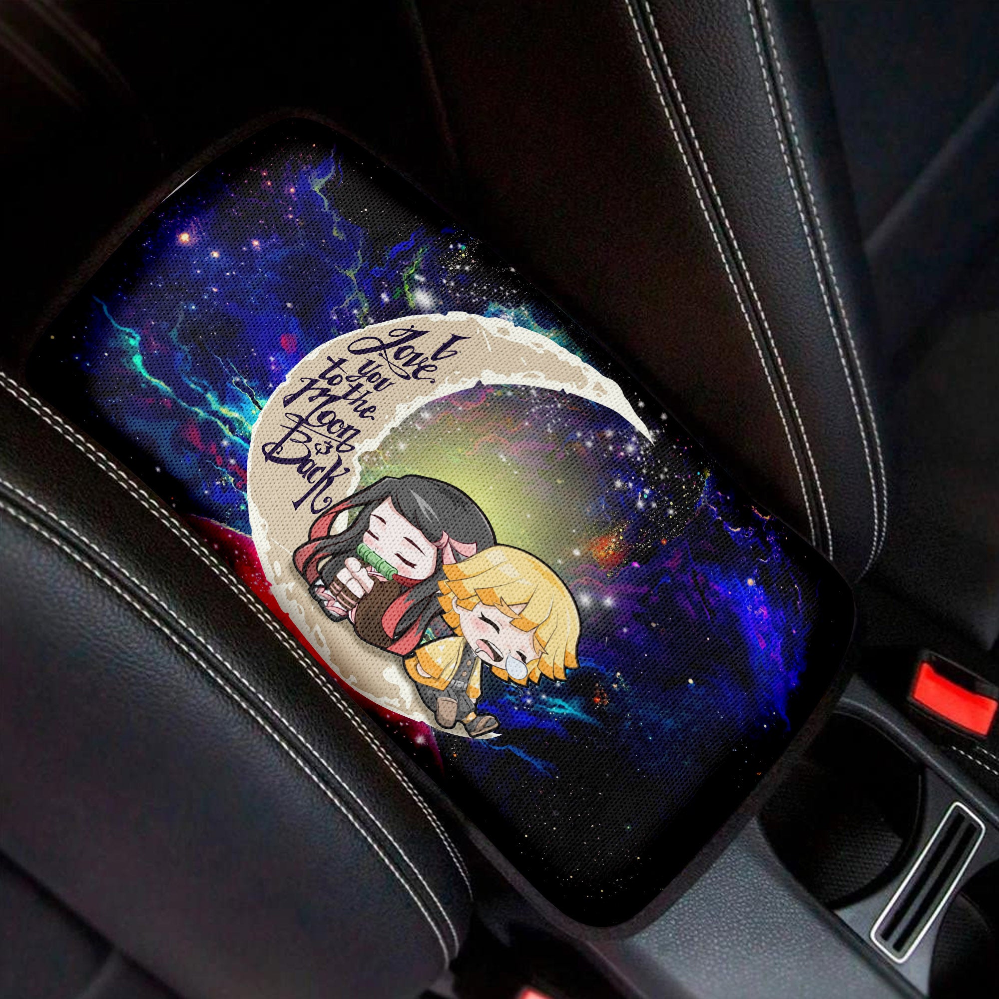 Zenitsu And Nezuko Chibi Demon Slayer Love To Moon Back Galaxy Premium Custom Armrest Center Console Cover Car Accessories Nearkii