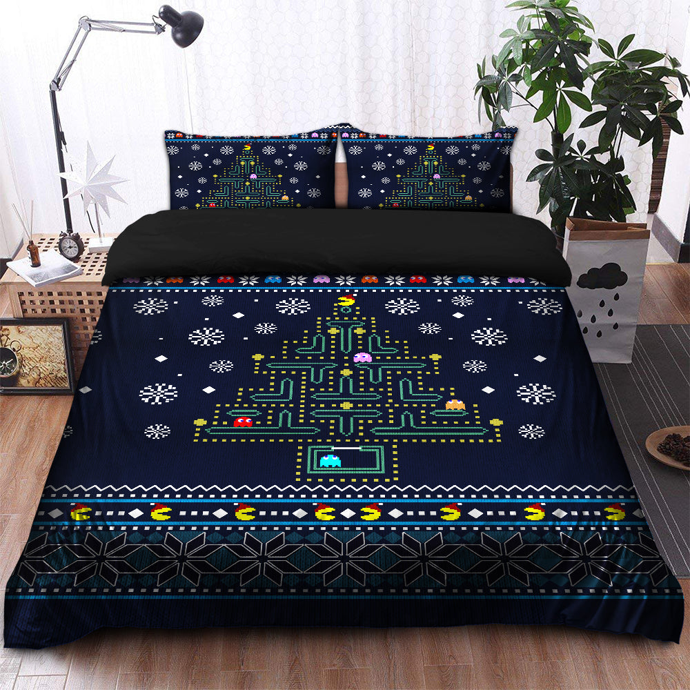 Christmas Tree Pacman Bedding Set Duvet Cover And 2 Pillowcases Nearkii