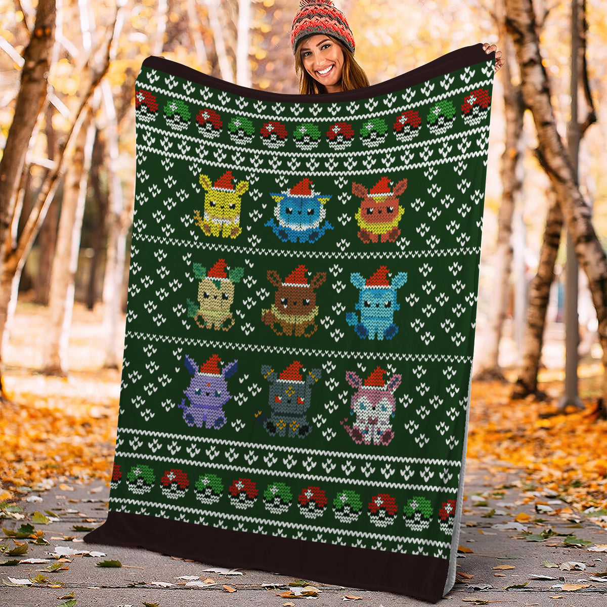 Pokemon Eevee Evolution Ugly Christmas Premium Blanket Nearkii