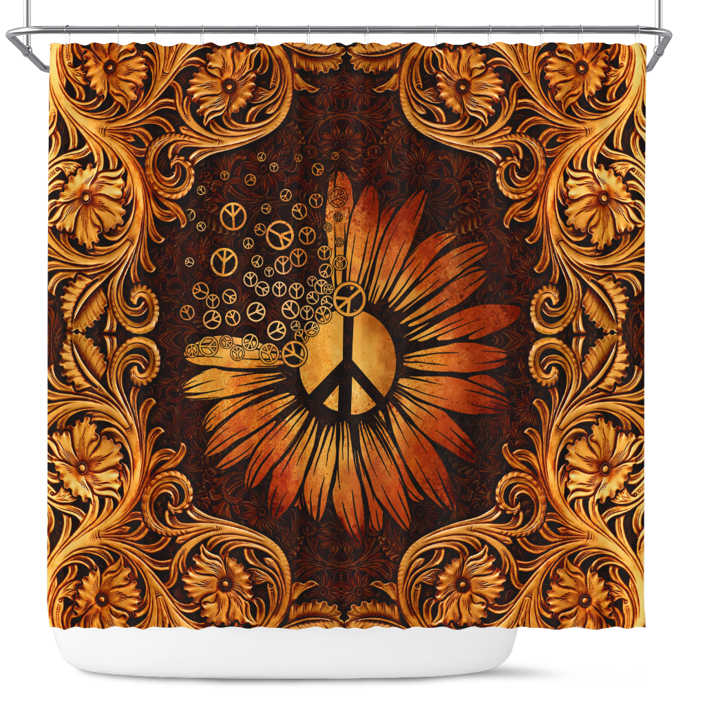 Sunflower Mandala Peace Sign Shower Curtain Nearkii