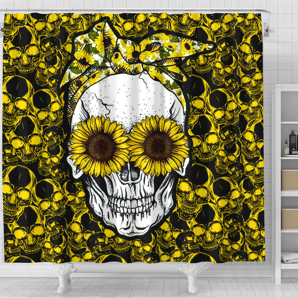 Funny Skull Sunflower Shower Curtain Nearkii