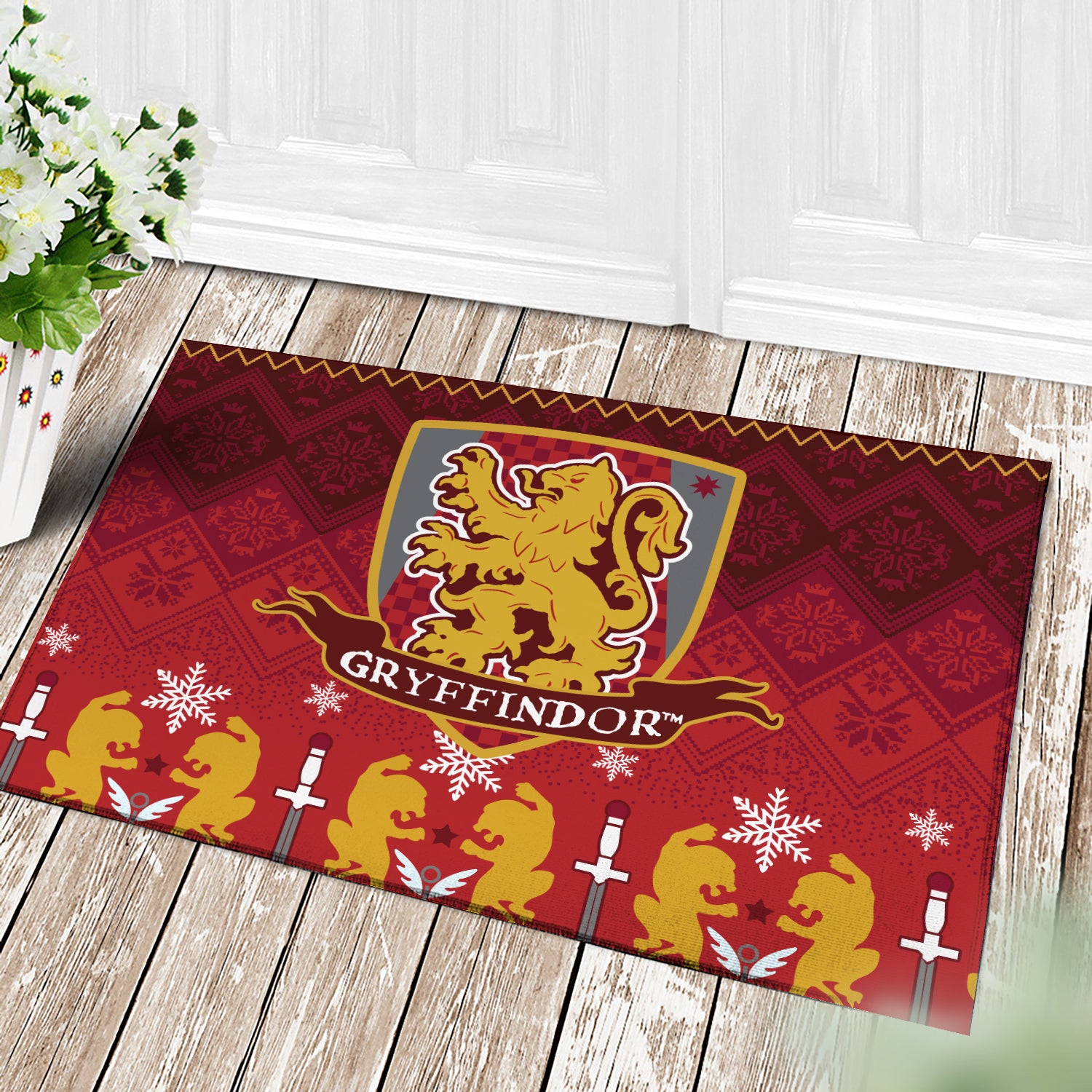 Gryffindor Harry Potter Christmas Blue Doormat Home Decor Nearkii