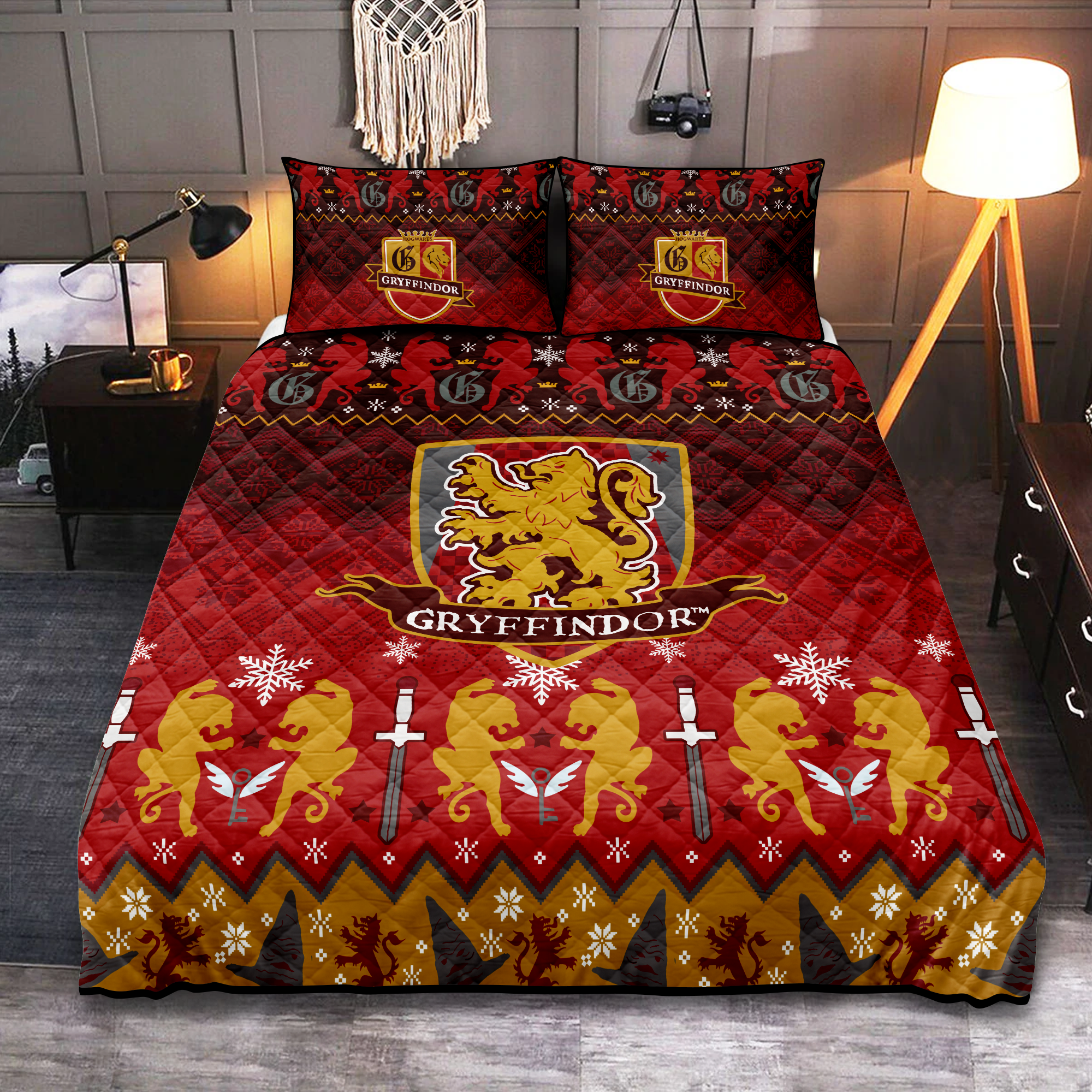 Gryffindor Christmas Quilt Bed Sets Nearkii