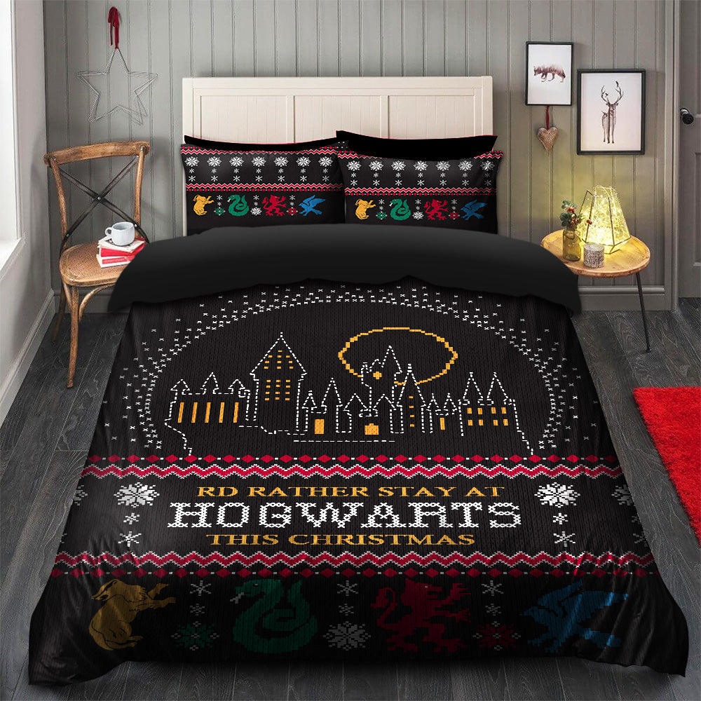 Harry Potter Hogwarts Christmas Bedding Set Duvet Cover And 2 Pillowcases Nearkii