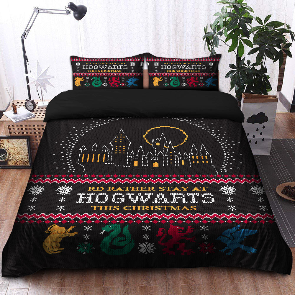 Harry Potter Hogwarts Christmas Bedding Set Duvet Cover And 2 Pillowcases Nearkii