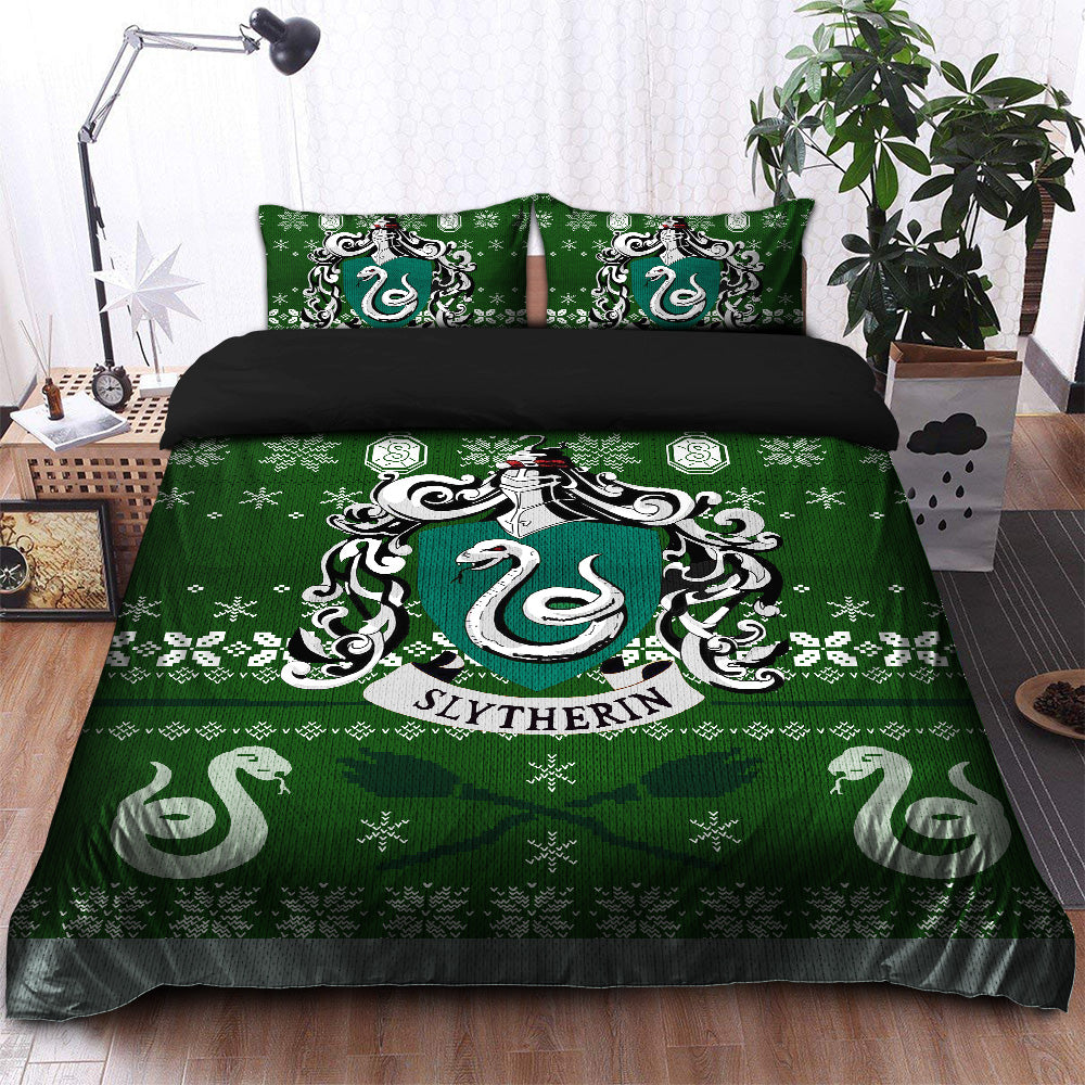Harry Potter Slytherin Christmas Bedding Set Duvet Cover And 2 Pillowcases Nearkii