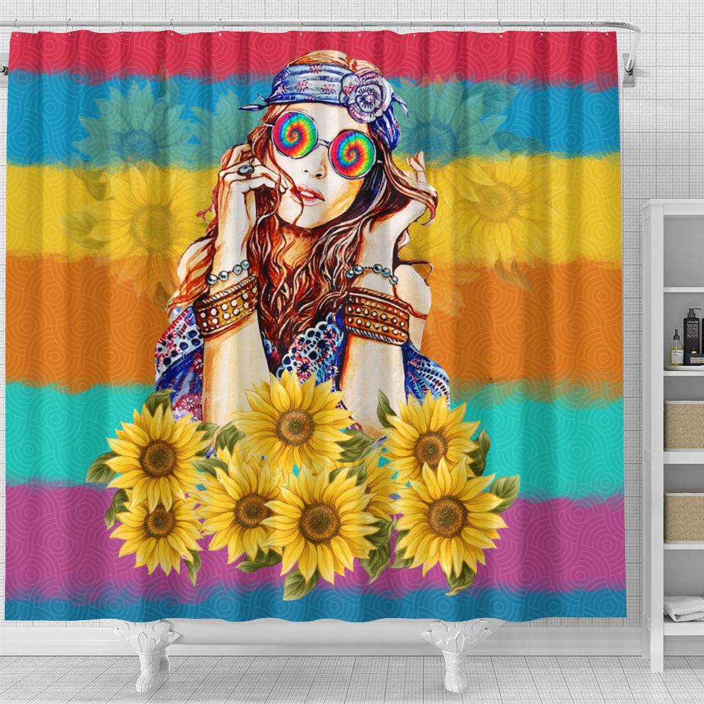 Hippie Girl Sunflower Shower Curtain Nearkii