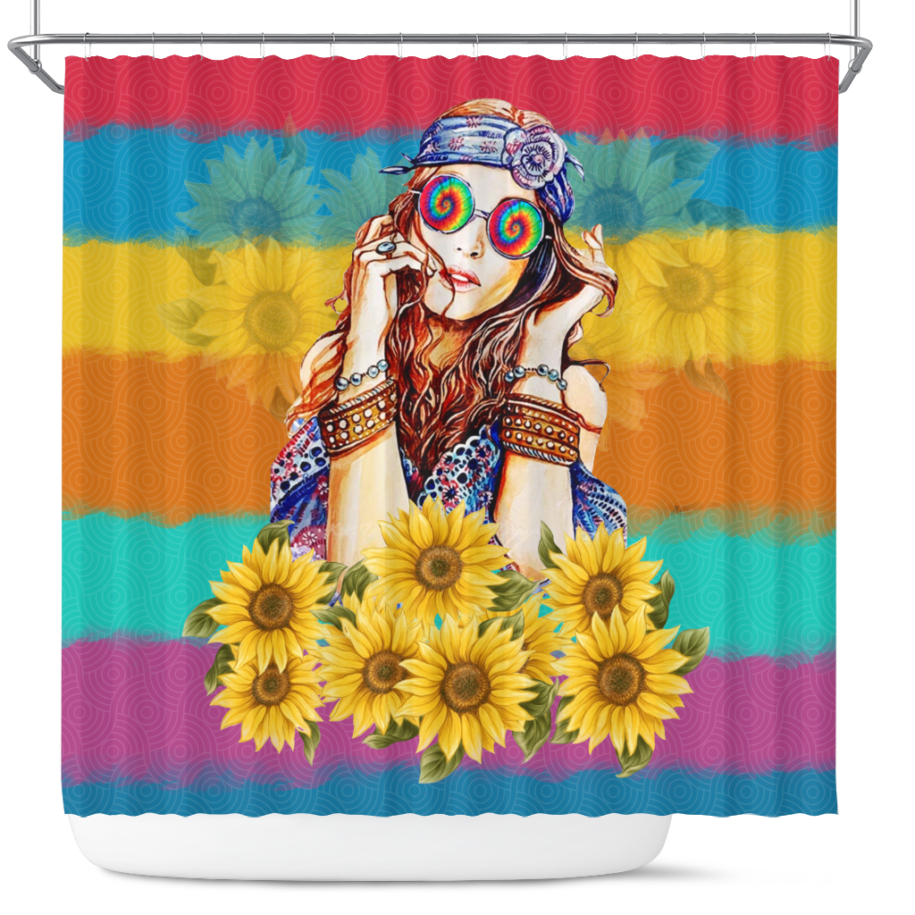 Hippie Girl Sunflower Shower Curtain Nearkii