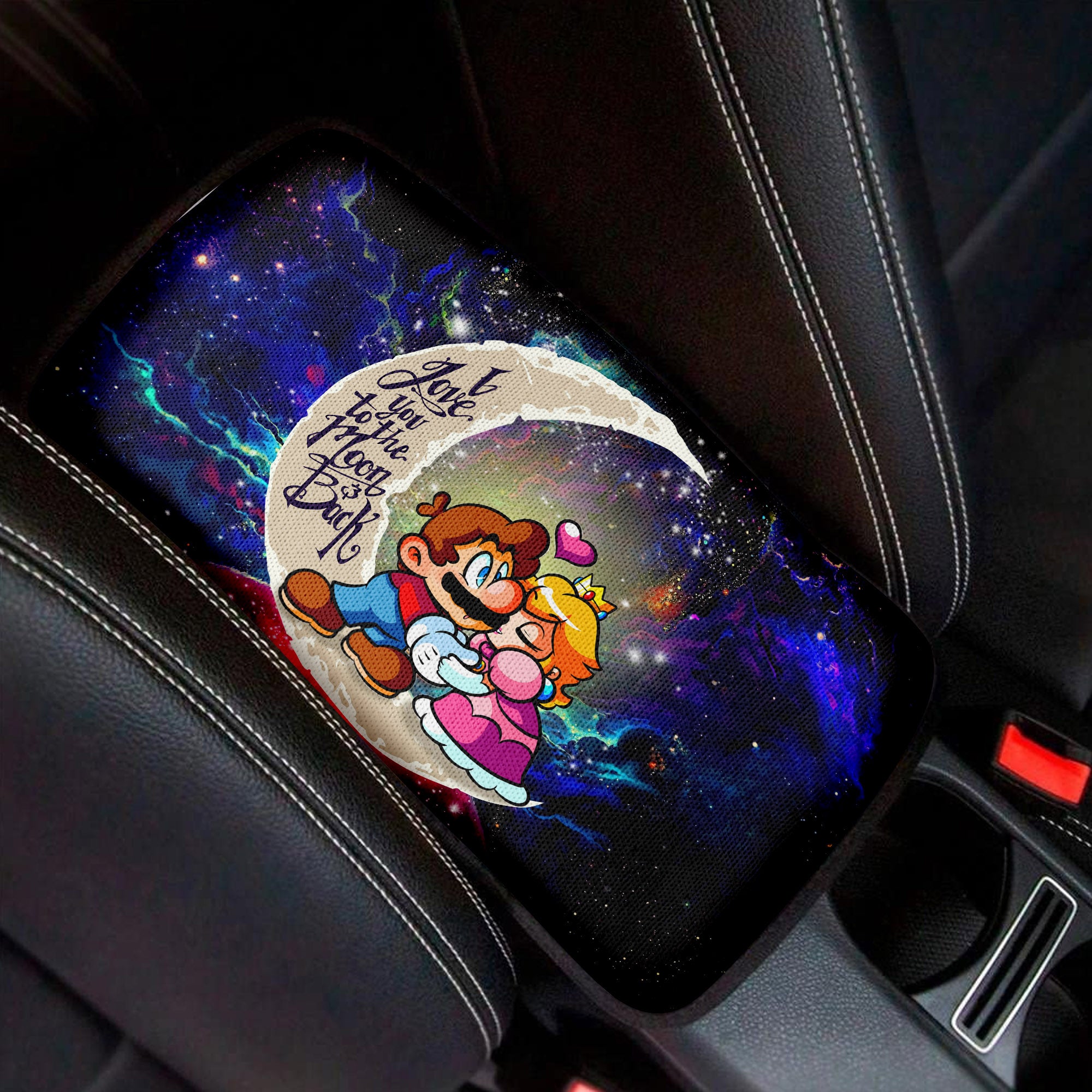 Mario Couple Love To Moon Back Galaxy Premium Custom Armrest Center Console Cover Car Accessories Nearkii