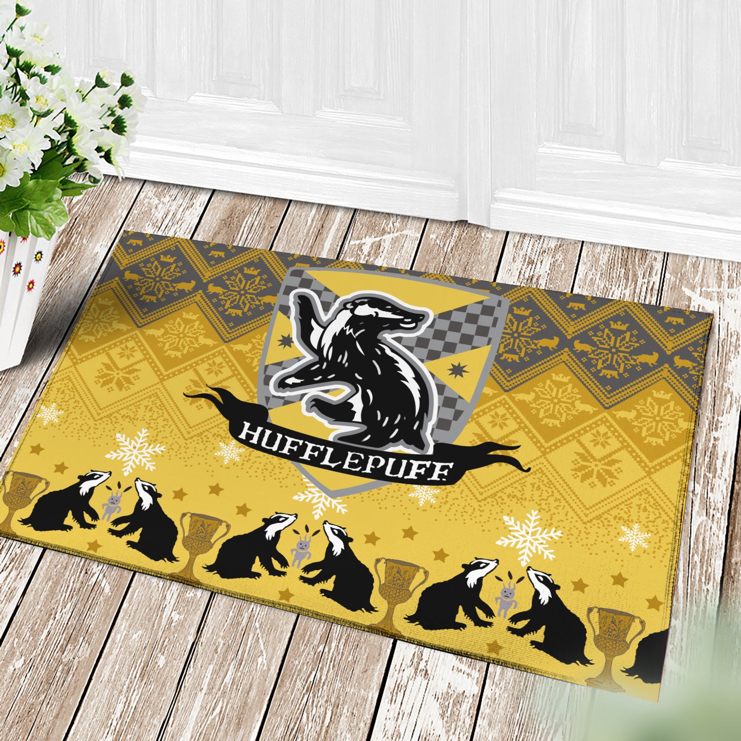 Premium Harry Potter Hufflepuff Yellow Christmas Doormat Home Decor Nearkii