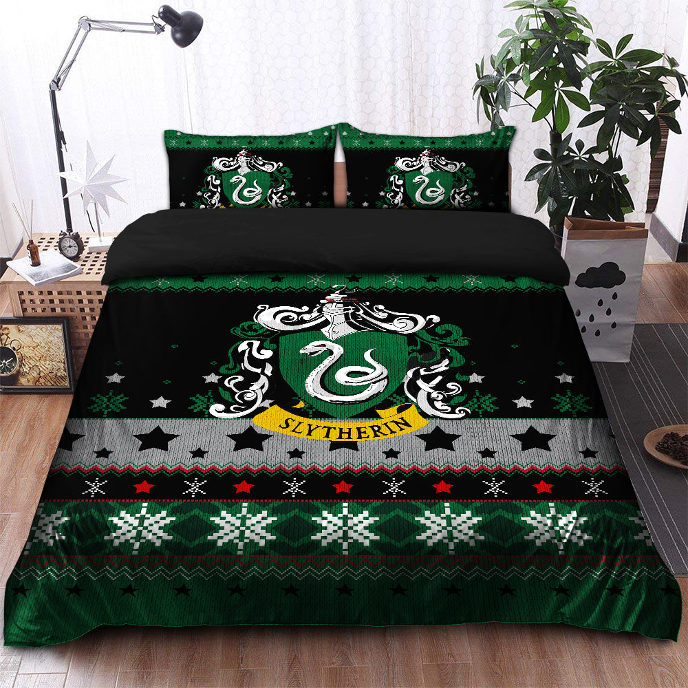 Slytherin Green Christmas Bedding Set Duvet Cover And 2 Pillowcases Nearkii