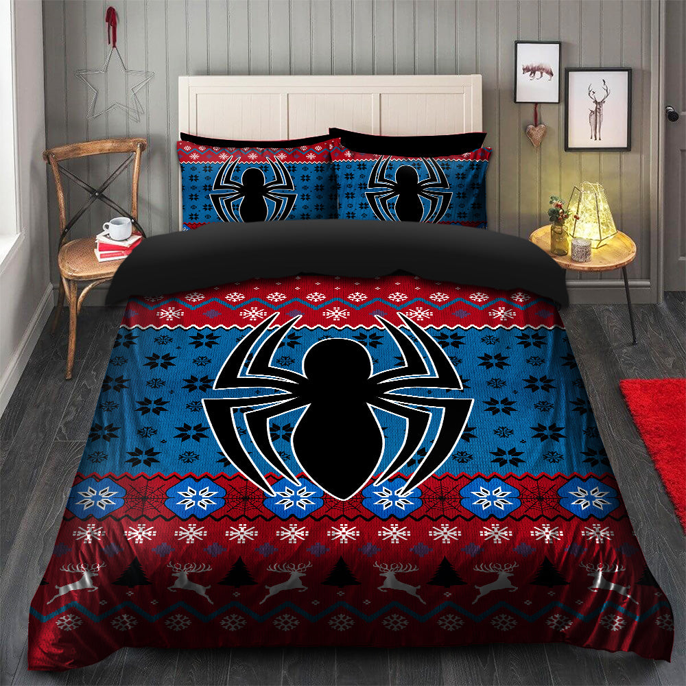 Spiderman Christmas Blue Bedding Set Duvet Cover And 2 Pillowcases Nearkii