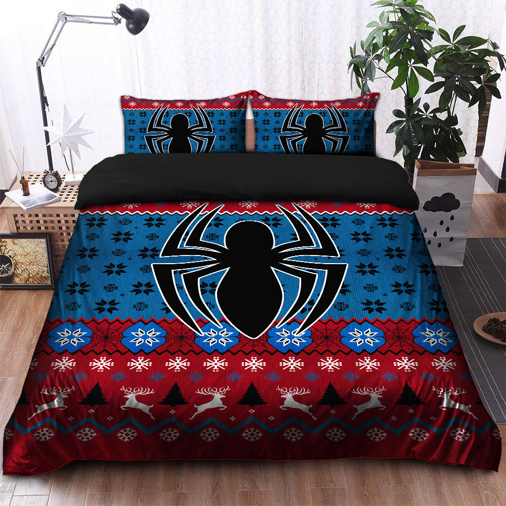 Spiderman Christmas Blue Bedding Set Duvet Cover And 2 Pillowcases Nearkii