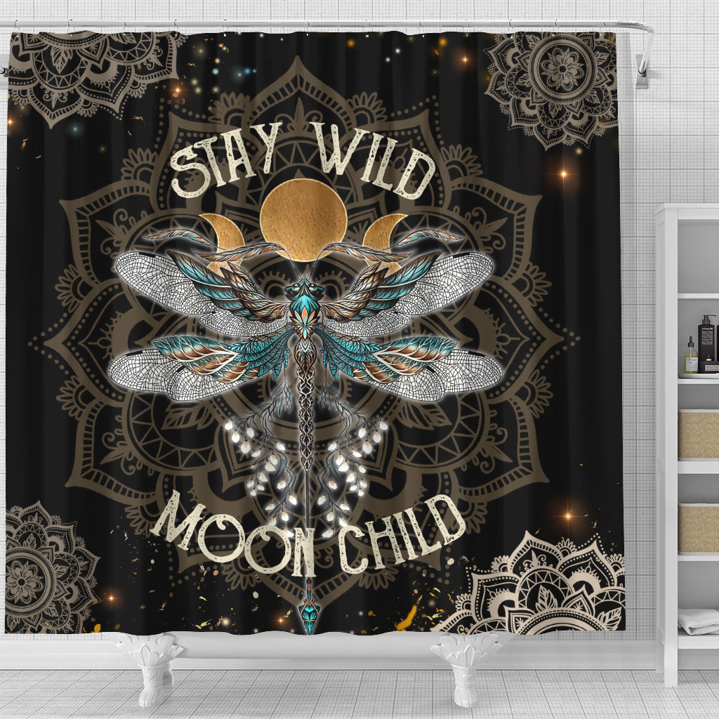 Stay Wild Moon Child Dragonfly Mandala Shower Curtain Nearkii