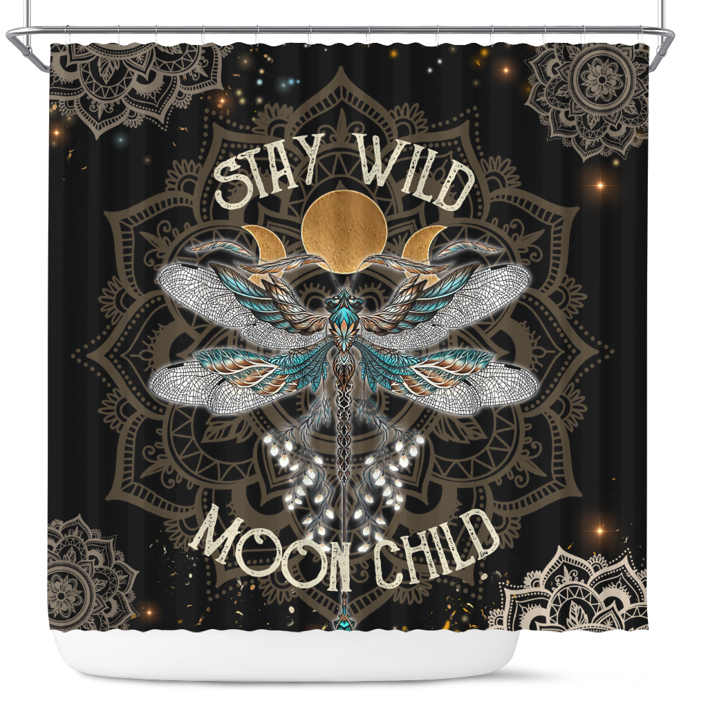 Stay Wild Moon Child Dragonfly Mandala Shower Curtain Nearkii