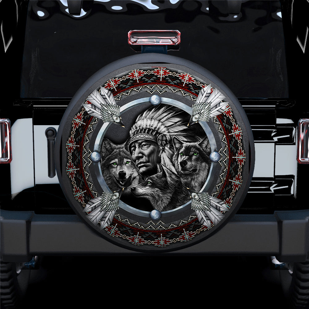 Native American Wolf Jeep Car Spare Tire Covers Gift For Campers Nearkii
