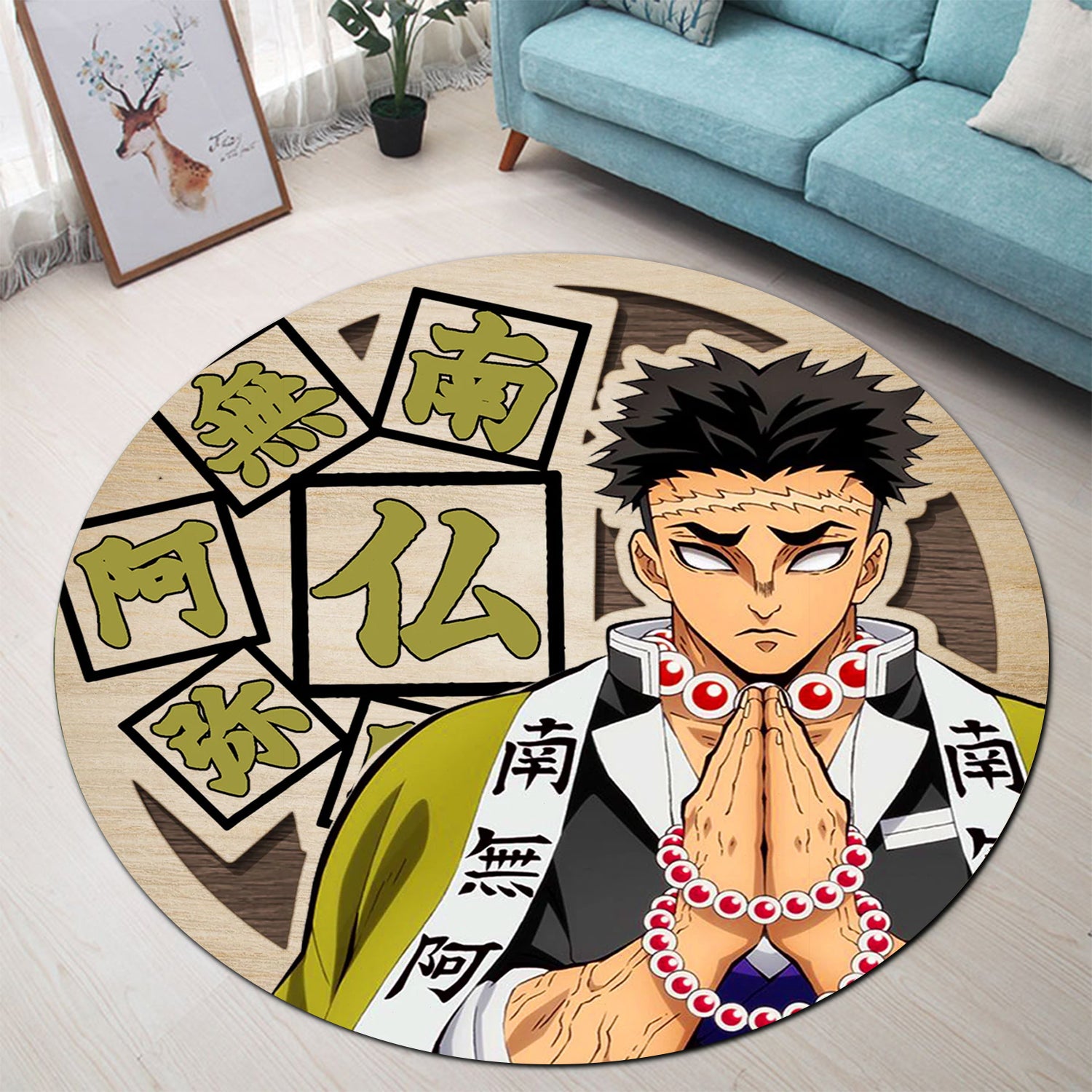 Demon Slayer Gyomei Round Carpet Rug Bedroom Livingroom Home Decor Nearkii