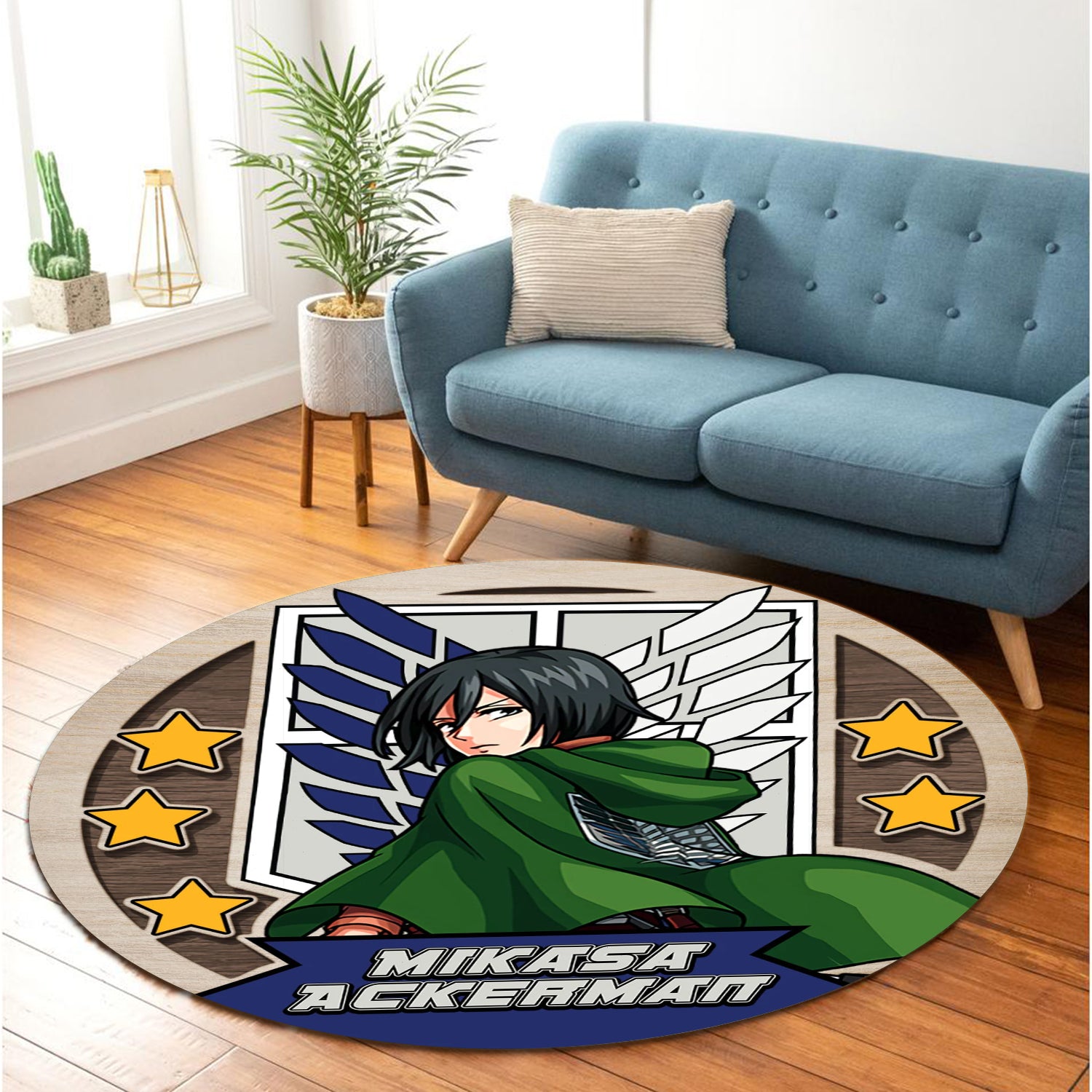 Attack On Titan Mikasa Ackerman Round Carpet Rug Bedroom Livingroom Home Decor Nearkii