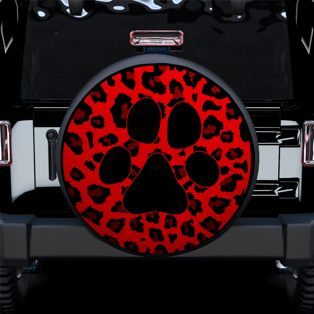 Red Cute Dog Paw Cheetah Leopard Jaguar Pattern Jeep Car Spare Tire Covers Gift For Campers Nearkii