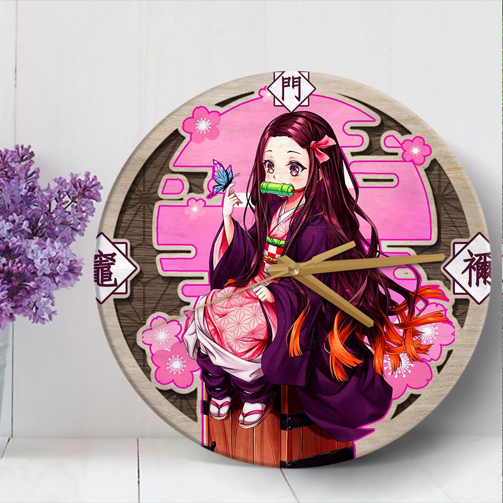Demon Slayer Nezuko Kamado Anime Wood Wall Clock Nearkii