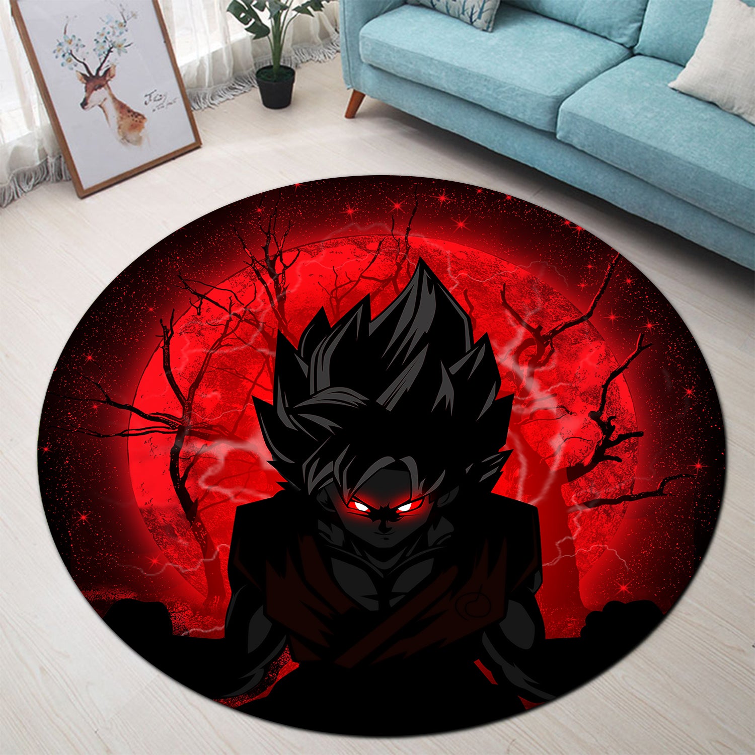 Goku Saiyan Evil Moonlight Round Carpet Rug Bedroom Livingroom Home Decor Nearkii