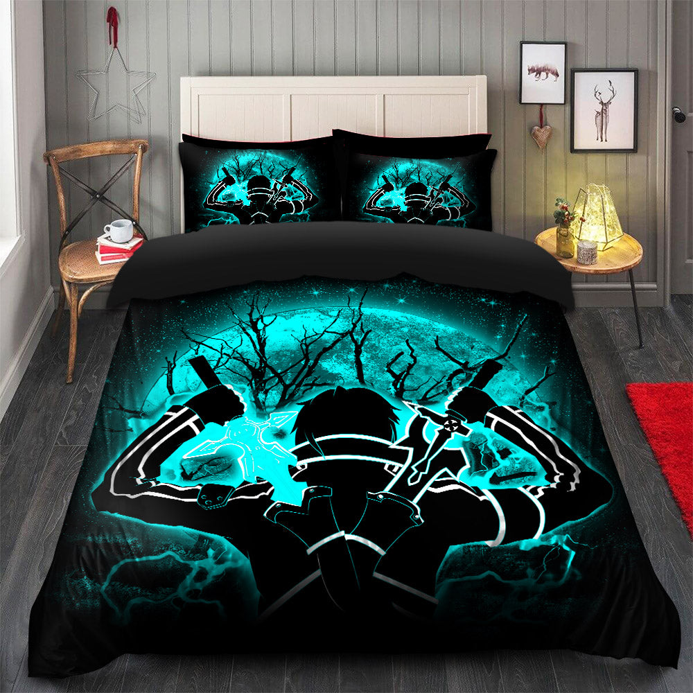 Kirito Sword Art Online SAO Moonlight Bedding Set Duvet Cover And 2 Pillowcases Nearkii