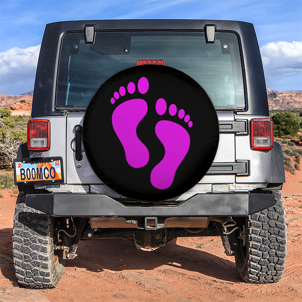 Pink Print Foot Jeep Car Spare Tire Covers Gift For Campers Nearkii