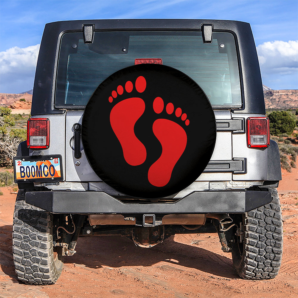 Red Print Foot Jeep Car Spare Tire Covers Gift For Campers Nearkii
